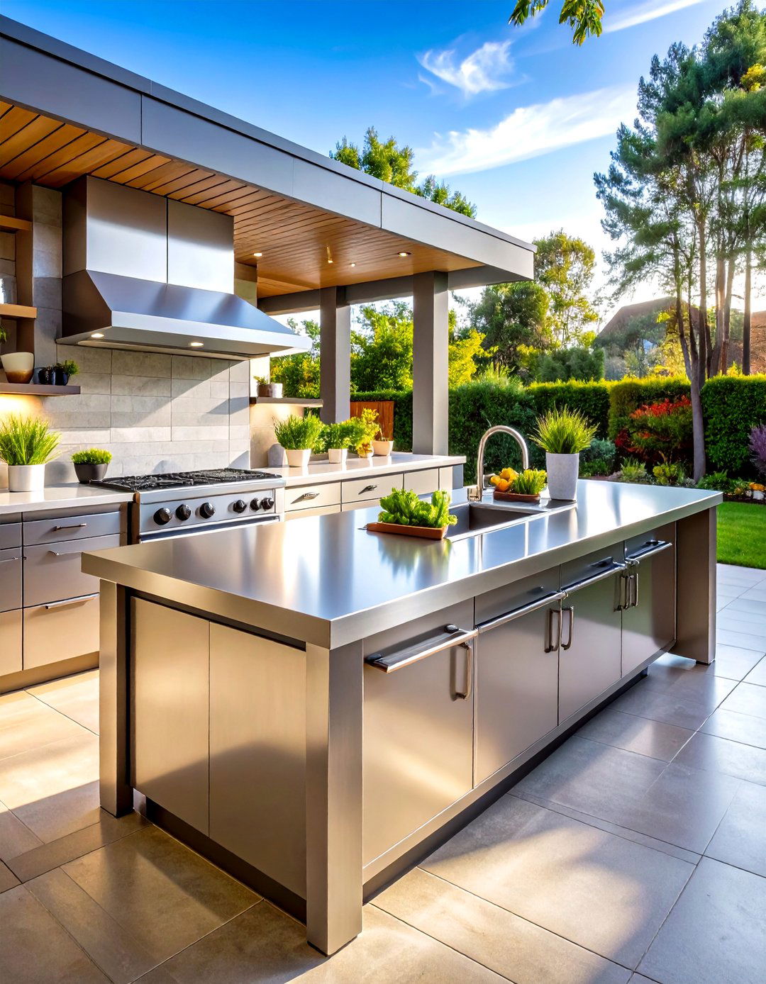 Stainless Steel Outdoor Kitchen Countertop for Professional Performance - 20 Outdoor Kitchen Countertop Ideas