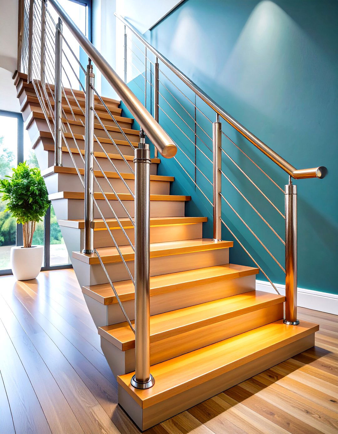 Stainless Steel Rod Infill Stair Railing - 20 Stair Railing Ideas