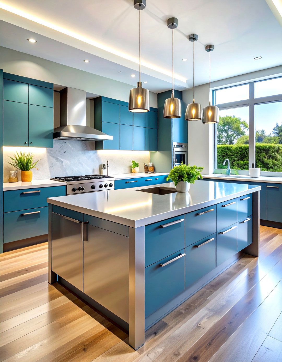 Stainless Steel Waterfall Kitchen Island with Professional Kitchen Aesthetic - 20 Waterfall Kitchen Island Ideas