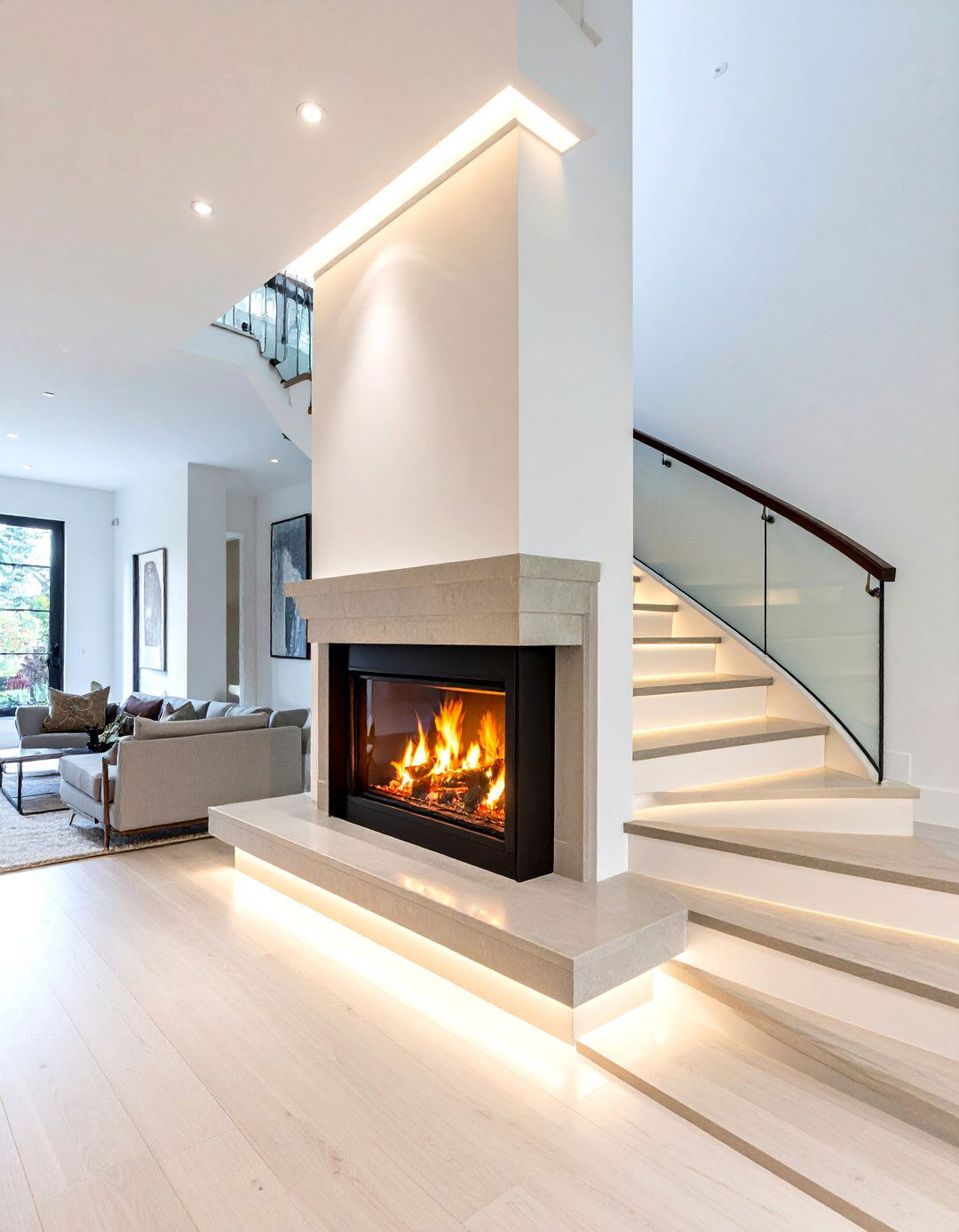 Staircase Underpass See Through Fireplace - 20 Double-sided Fireplace Ideas
