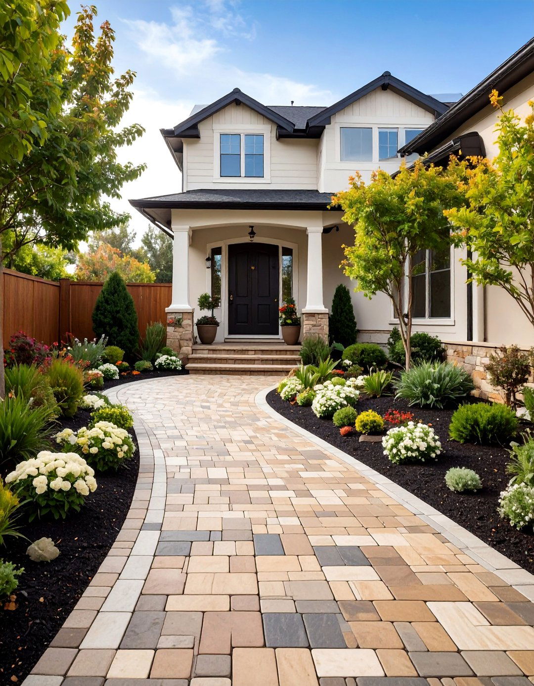 Stamped Cobblestone Concrete Driveway - 20 Concrete Driveway Ideas