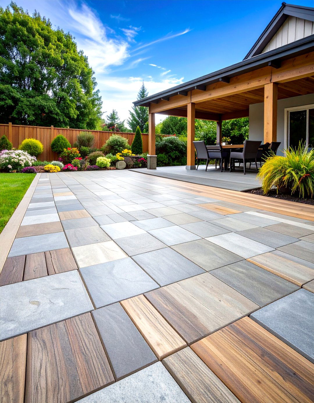 Stamped Concrete Deck with Natural Stone Pattern - 20 Concrete Deck Ideas