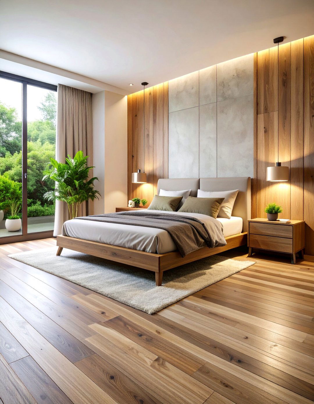 Stamped Concrete Floor Bedroom with Wood Look Patterns - 20 Concrete Floor Bedroom Ideas