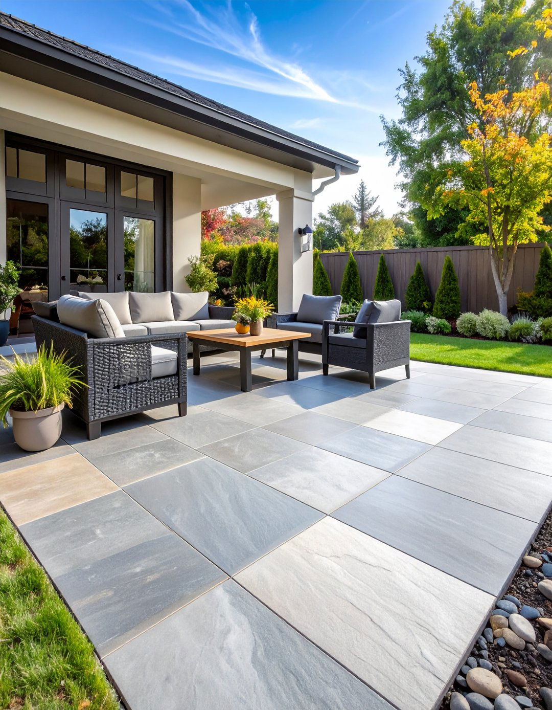 Stamped Concrete Floors with Ashlar Slate Patterns - 20 Concrete Floor Design Ideas