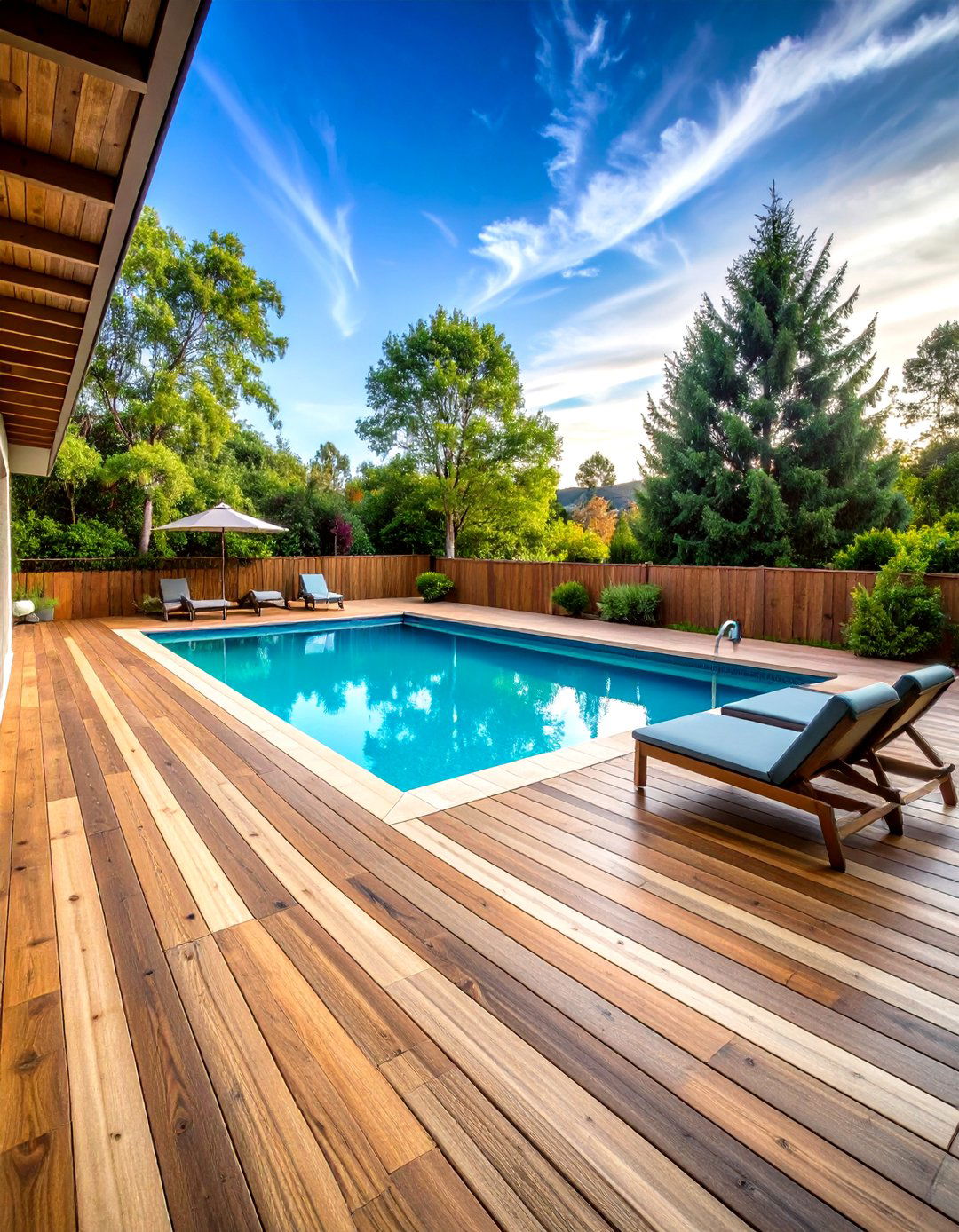 Stamped Concrete Pool Walkway with Wood Plank Texture - 20 Pool Walkway Ideas