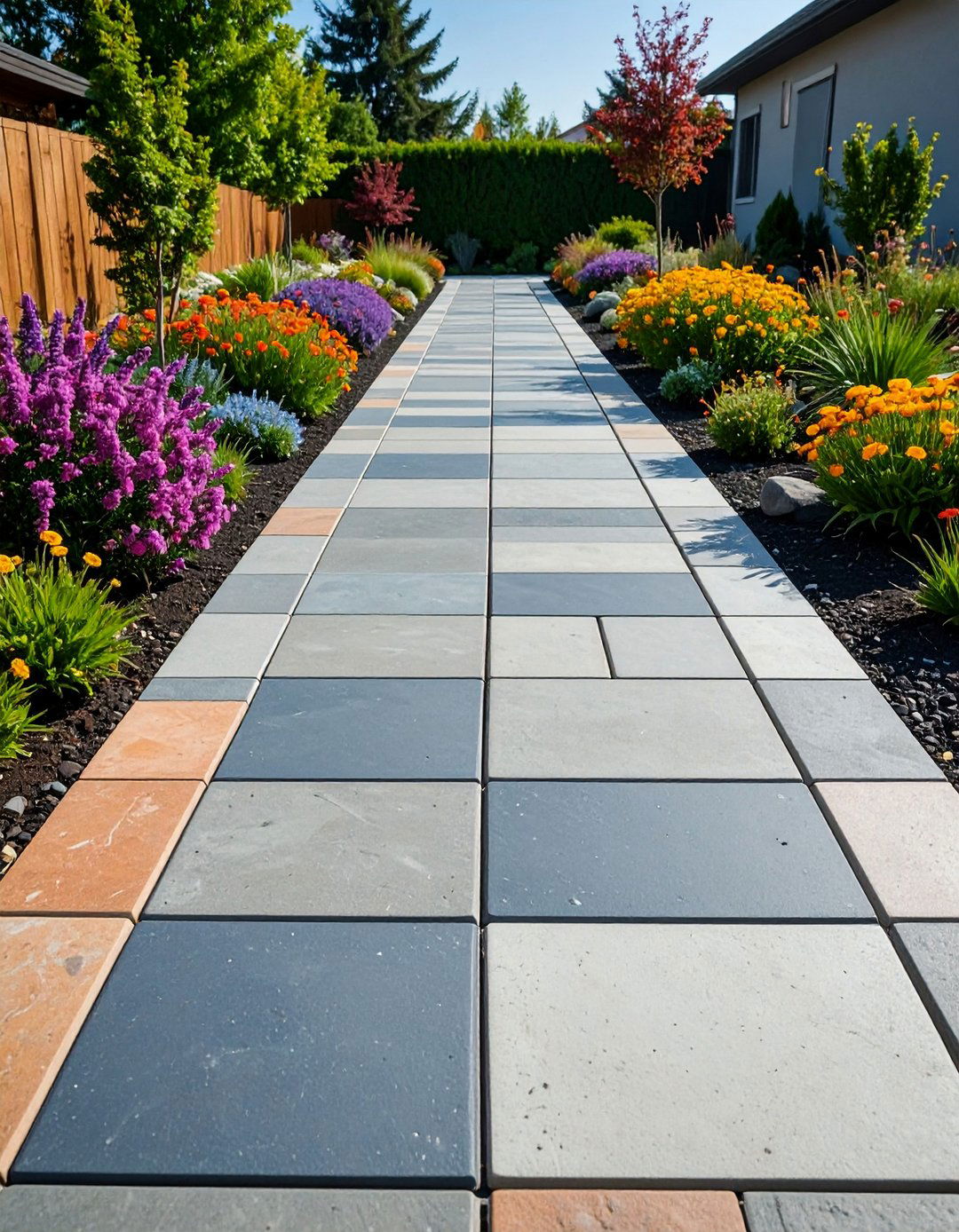 Stamped Concrete Walkway Mimicking Natural Stone - 20 Front Walkway Ideas
