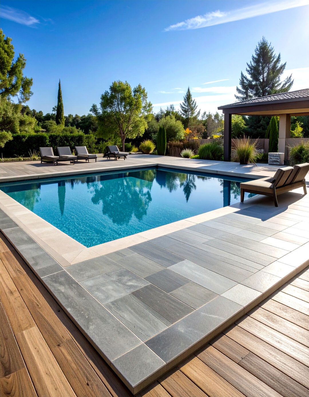 Stamped Roman Slate Concrete Pool Deck - 20 Concrete Pool Deck Ideas