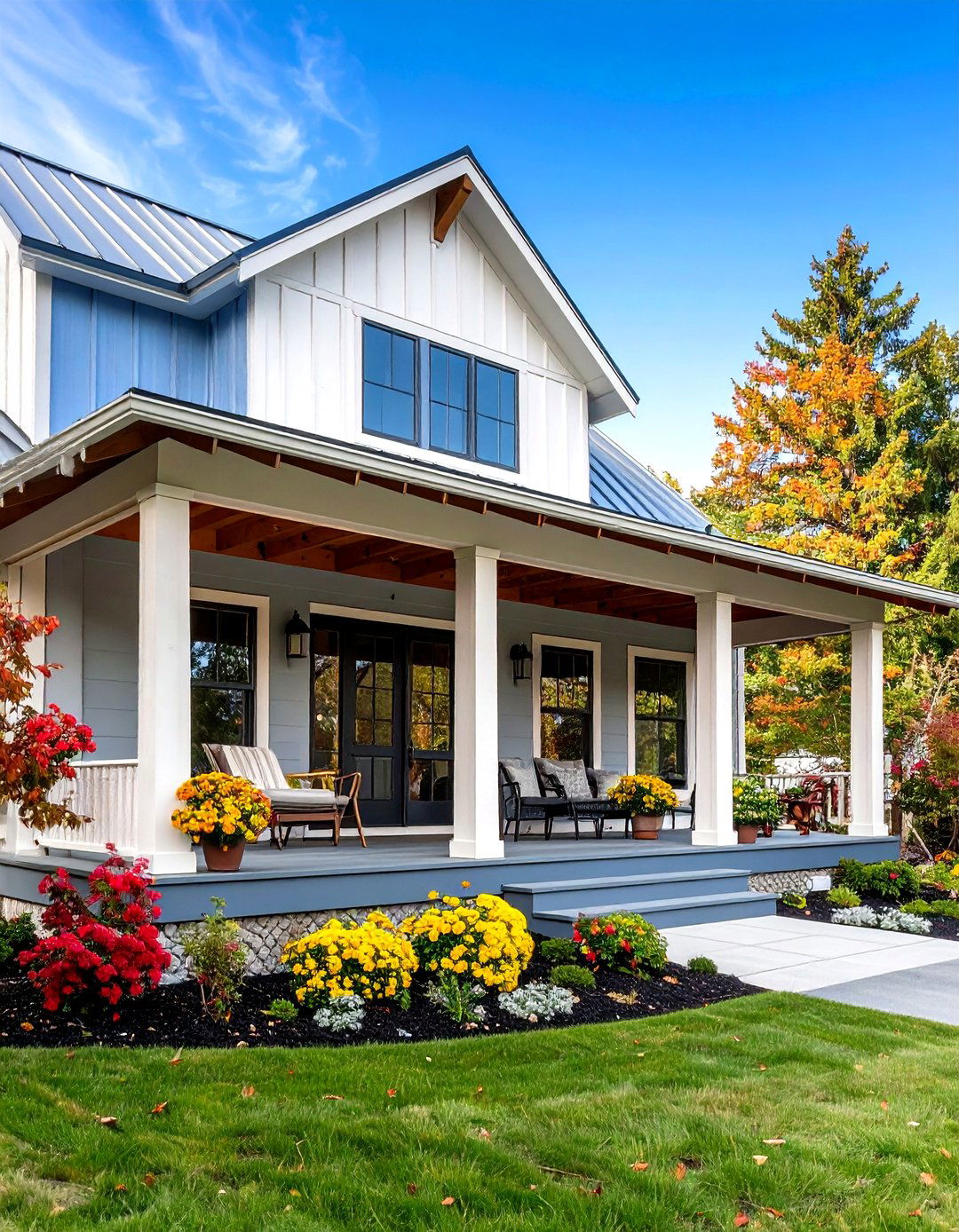 Standing Seam Metal Roof Porch with Modern Farmhouse Style - 20 Metal Roof Porch Design Ideas