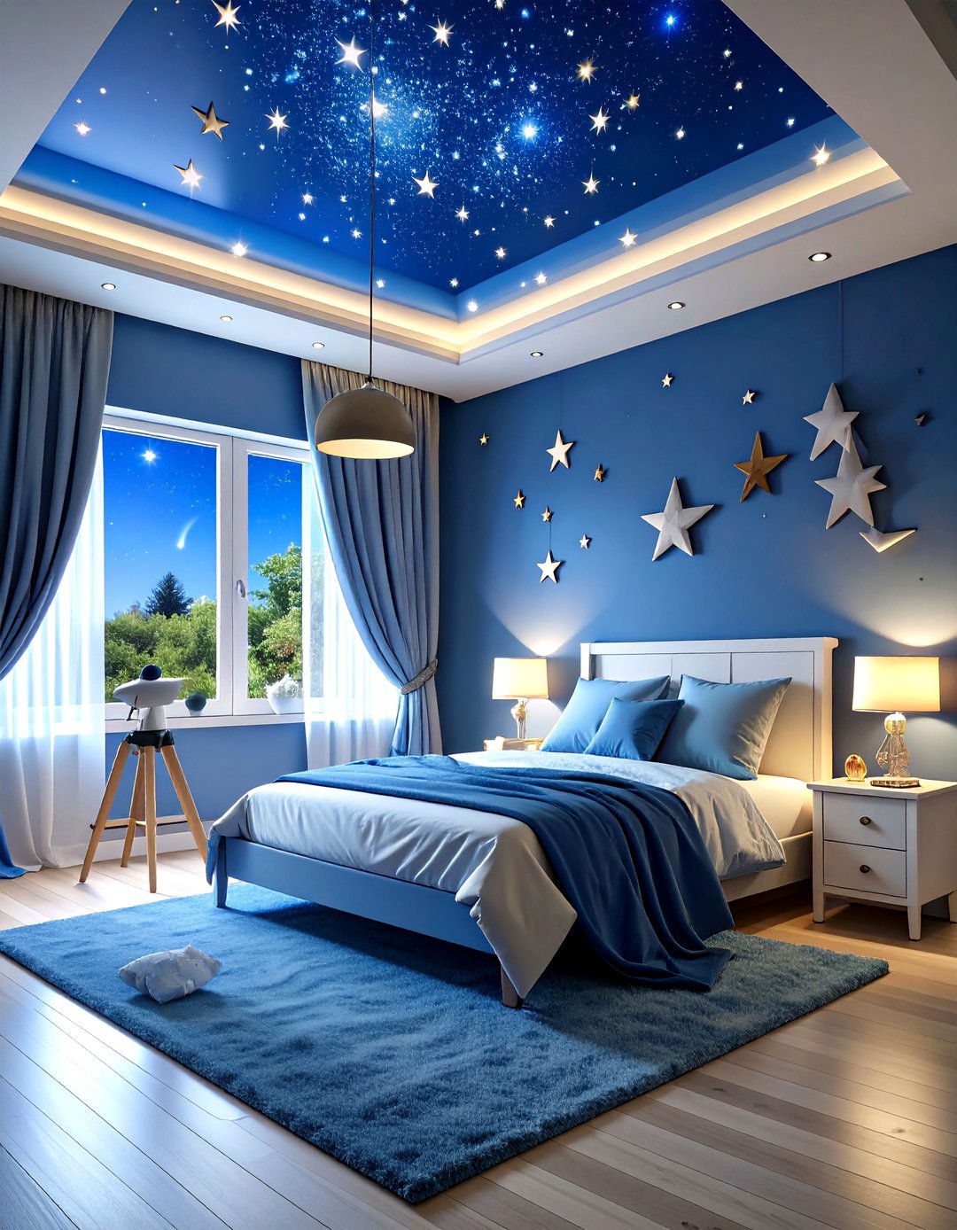 Starry Night Blue Bedroom Ceiling - 20 Girls Blue Bedroom Ideas