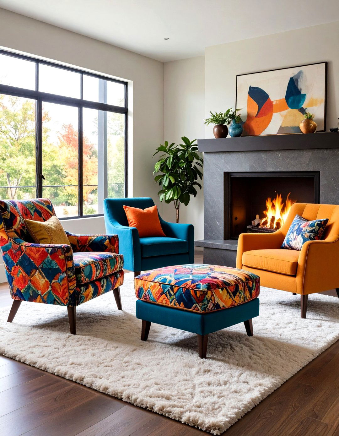 Statement Accent Chair Fireplace Seating Focus - 20 Fireplace Seating Ideas