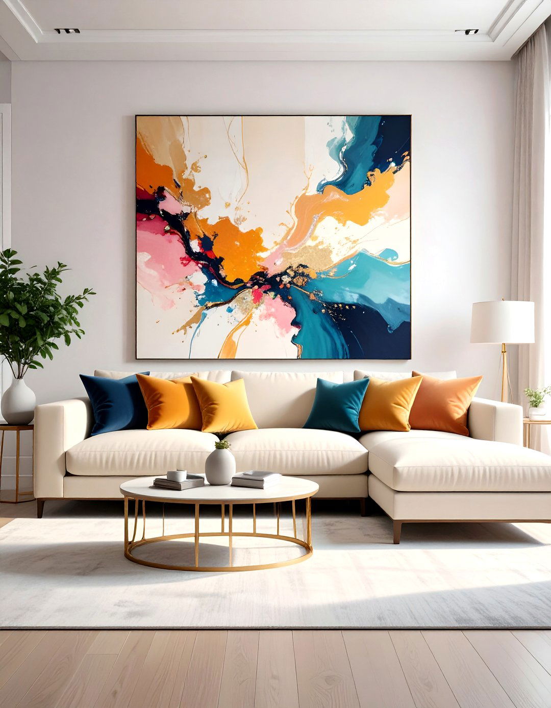 Statement Art Above a Cream Couch - 20 Cream Couch Living Room Ideas