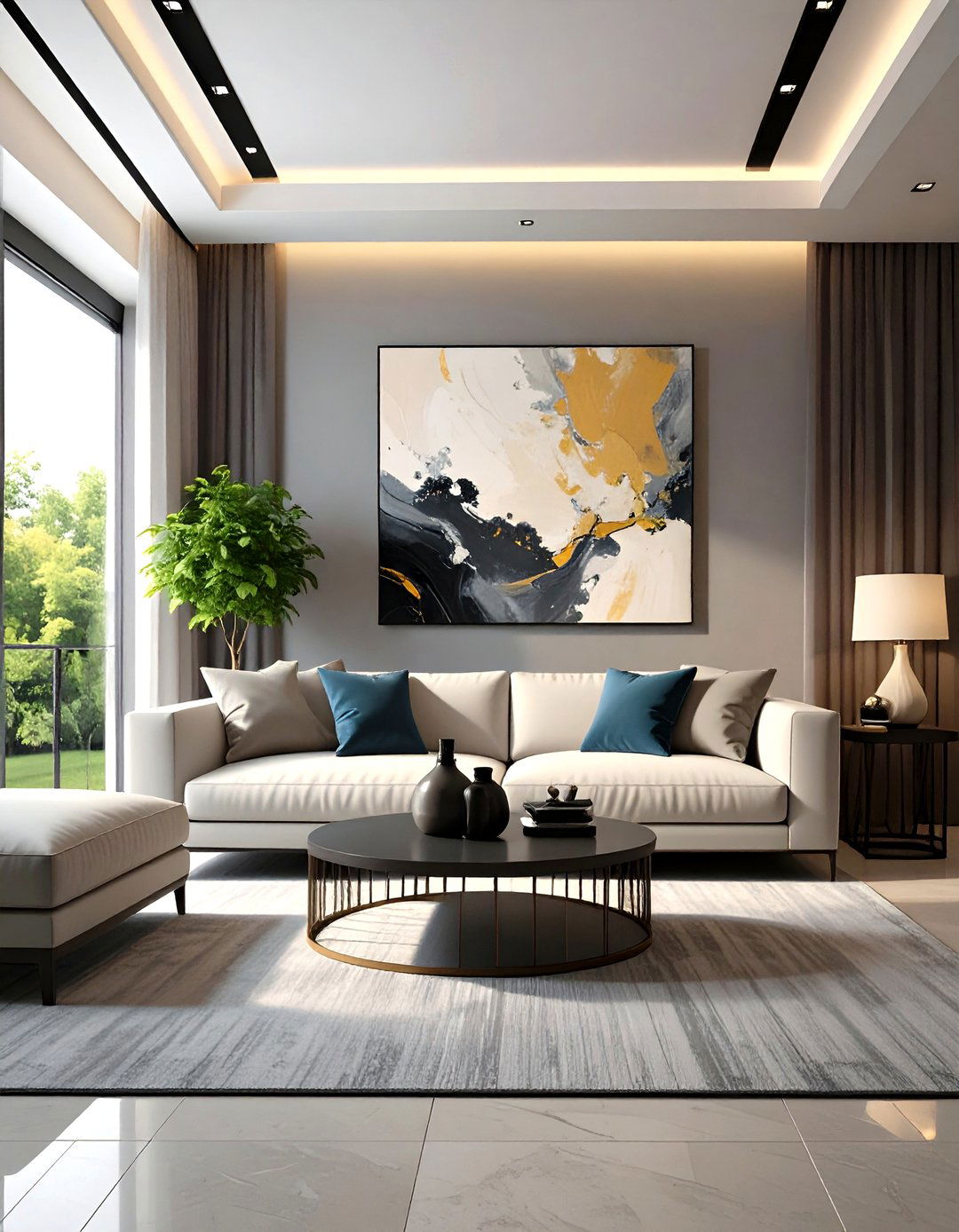 Statement Art in Grey and Cream Living Spaces - 20 Grey and Cream Living Room Ideas