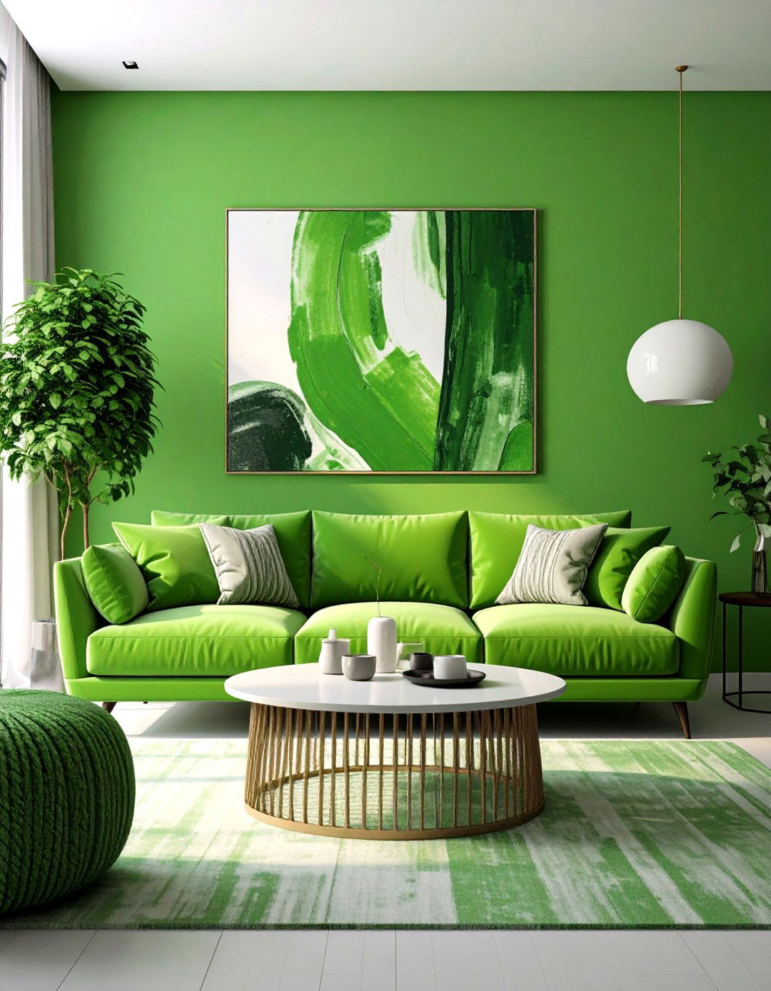Statement Art in Verdant Hues Elevates a Green Living Room Gallery - 20 Green Living Room Ideas