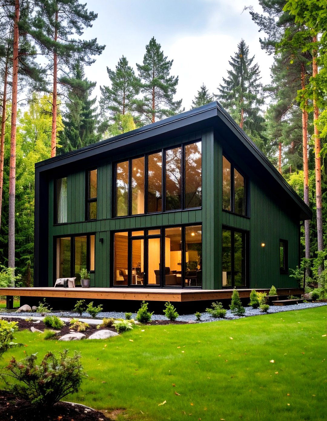 Statement Black Framed Windows - 20 Forest Green House With Black Trim