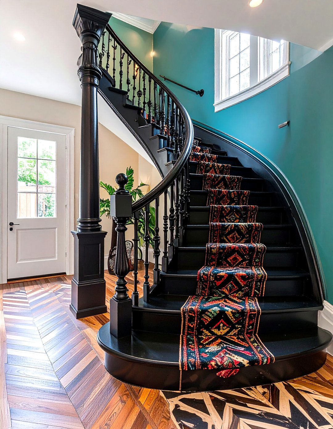 Statement Black Stairwell Extension - 20 Black Hallway Ideas