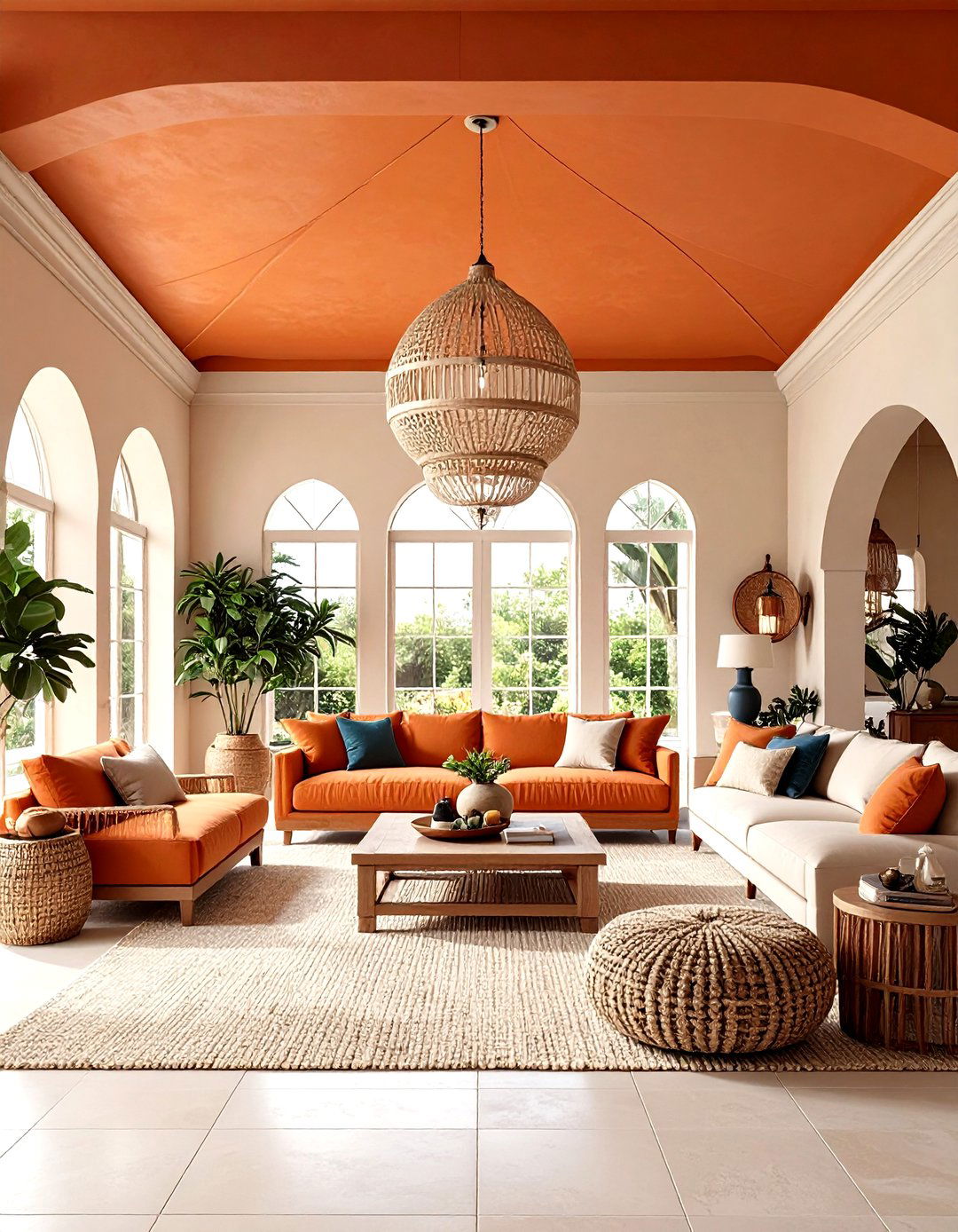 Statement Ceiling Terracotta Living Room - 20 terracotta living room ideas