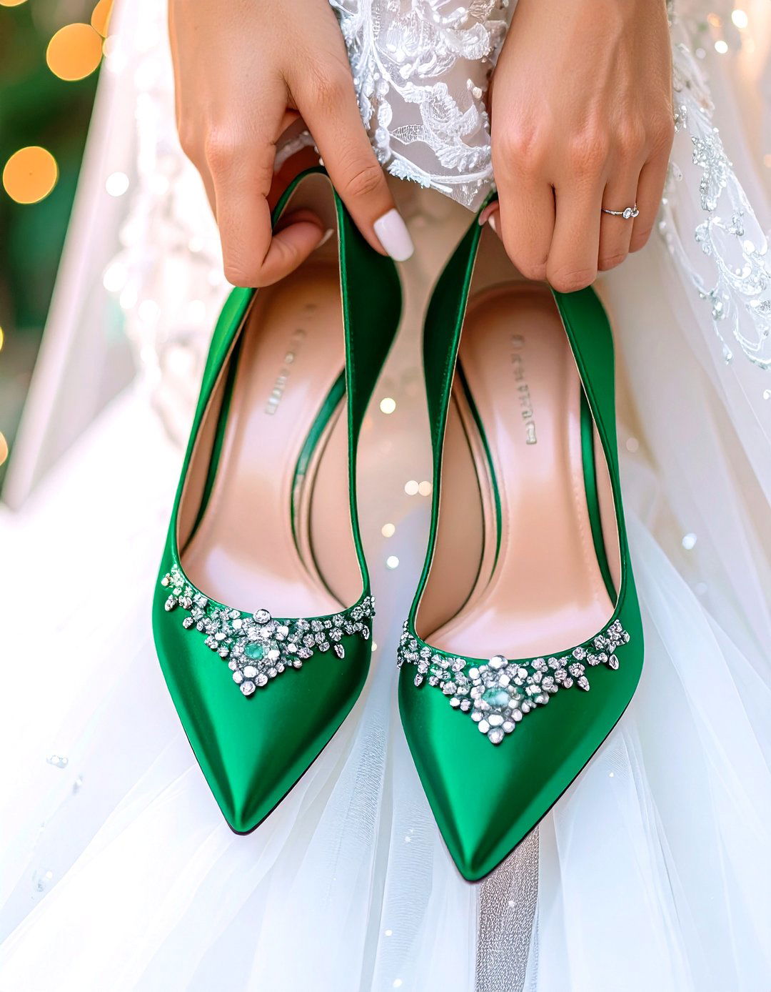 Statement Emerald Green Wedding Shoes Peek Beneath the Gown - 20 Emerald Green Wedding Ideas