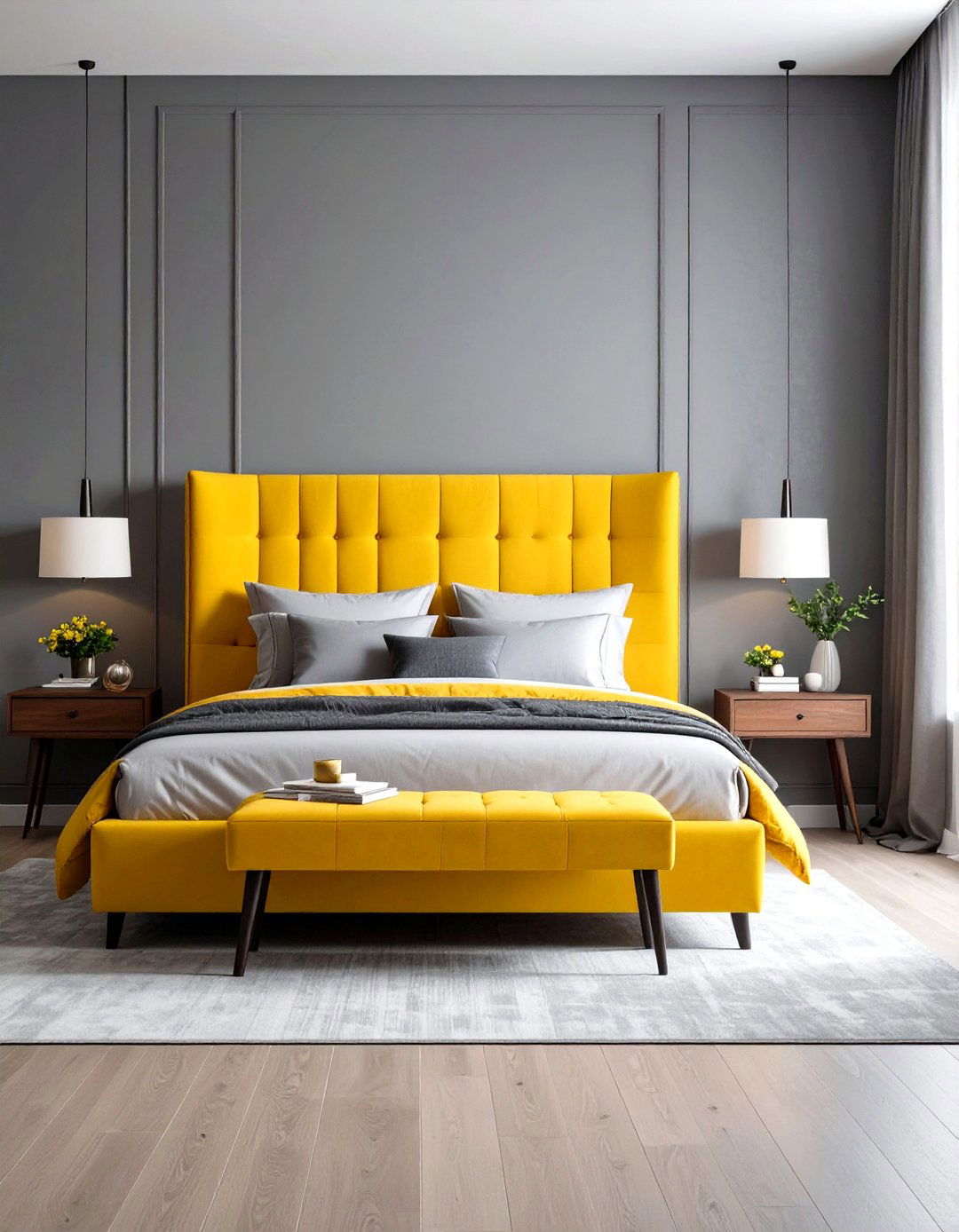 Statement Furniture Yellow and Grey Bedroom Design - 20 Yellow and Grey Bedroom Ideas