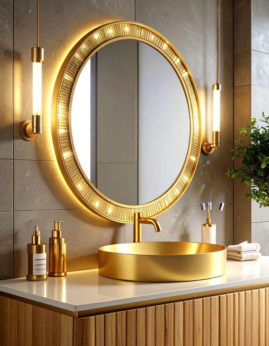 Statement Gold Bathroom Mirrors - 20 Gold Bathroom Ideas