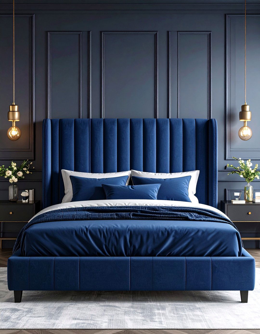Statement Headboards in Deep Hues - 20 Dark Bedroom Ideas