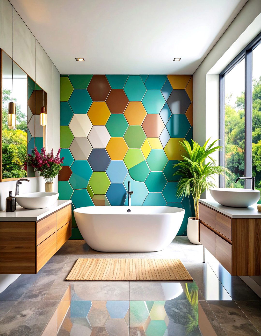 Statement Hexagon Tiles for Accent Walls - 20 Hexagon Tiles Ideas for Bathrooms