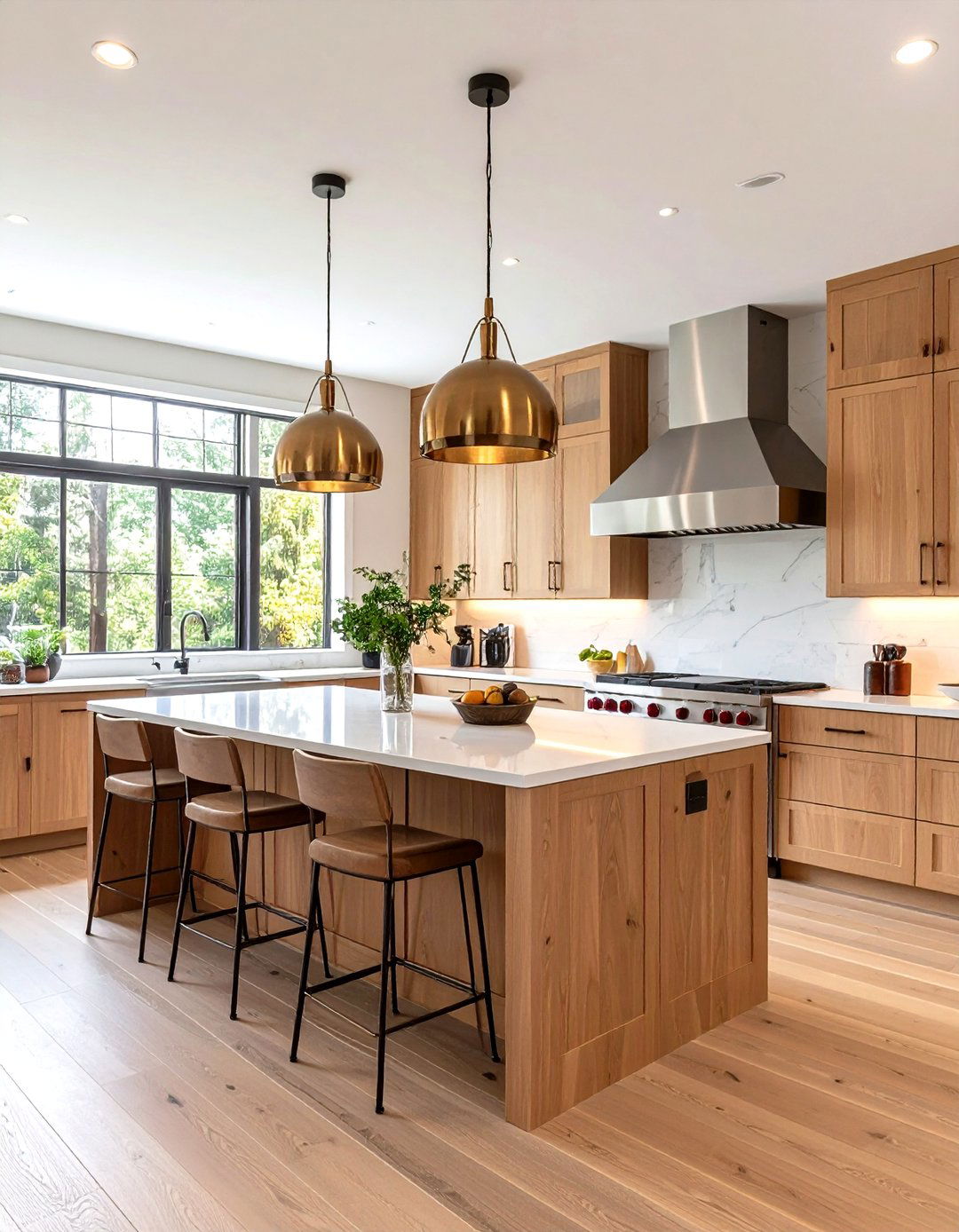 Statement Lighting Transitional Kitchen with Dramatic Fixtures - 20 Transitional Kitchen Ideas