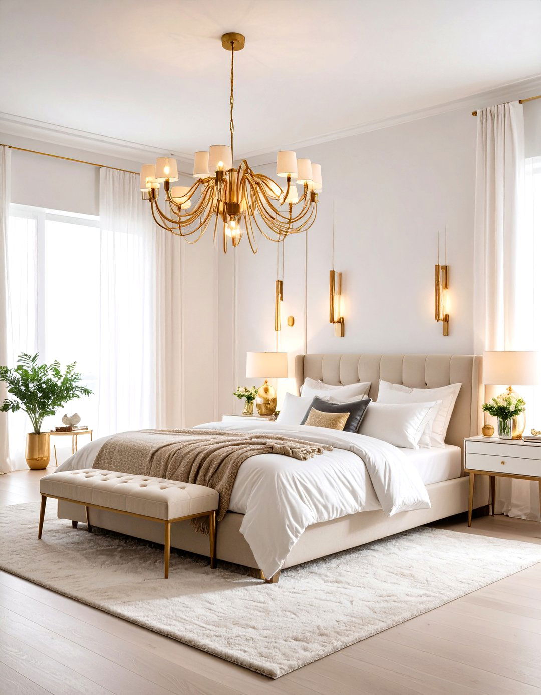 Statement Lighting White and Cream Bedroom Features - 20 White and Cream Bedroom Ideas