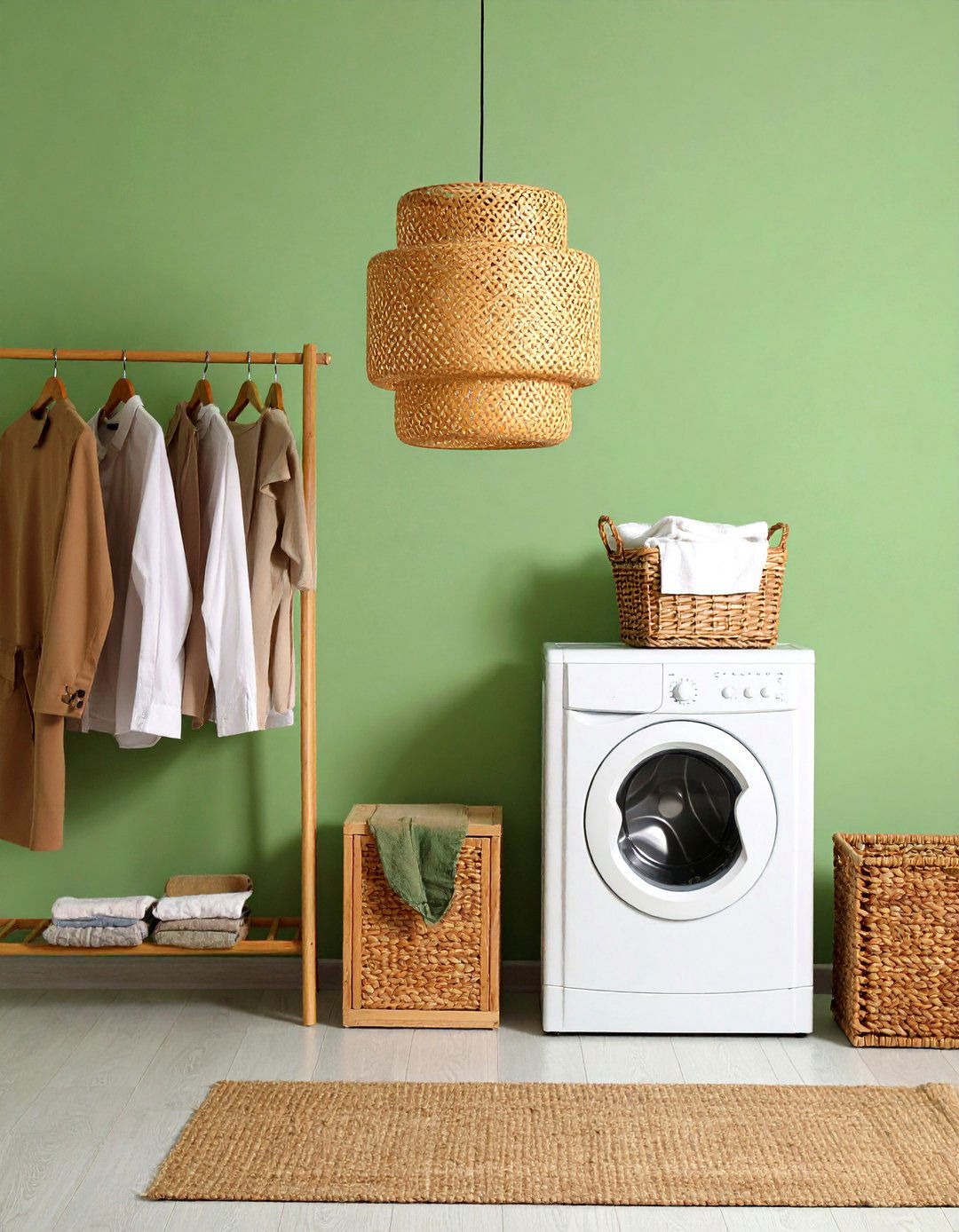 Statement Pendant Lighting - 20 Sage Green Laundry Room Ideas