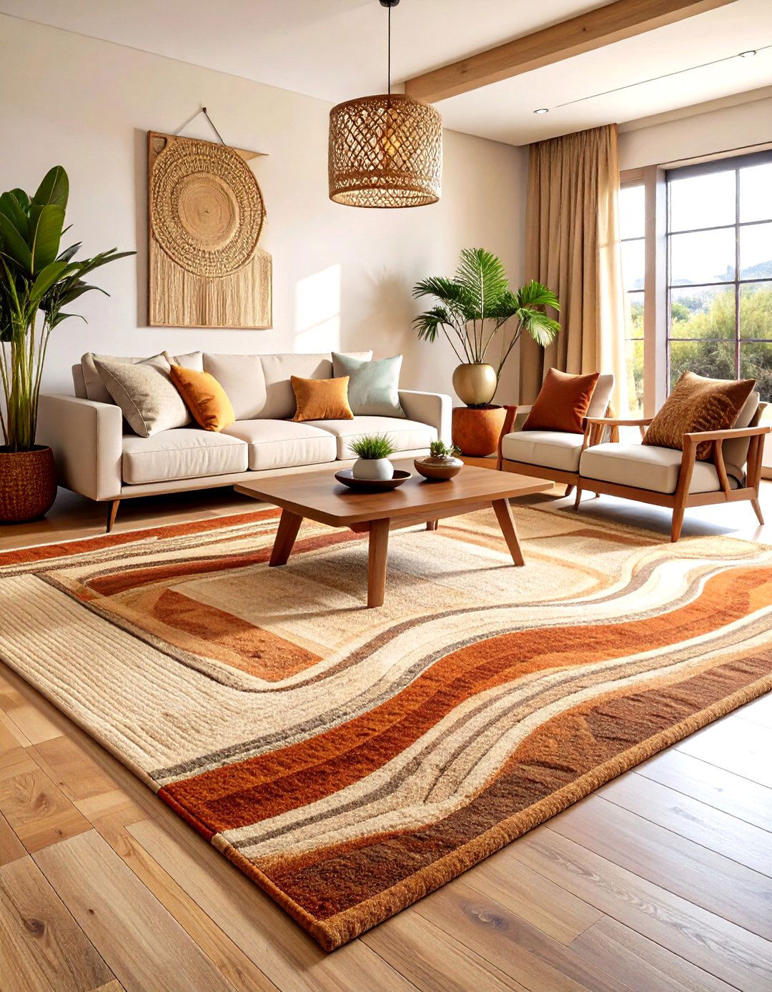 Statement Rug with Desert Motifs - 20 Desert Themed Room Ideas