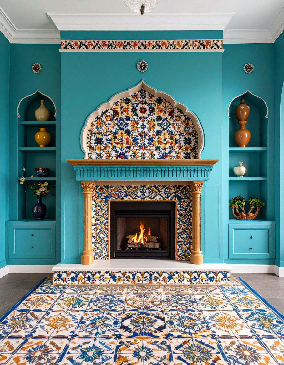 Statement Tile Fireplace Feature Wall - 20 Feature Wall Ideas