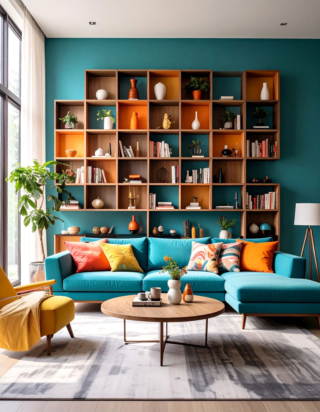 Statement Wall Living Room Shelf Artistic Display - 20 Living Room Shelf Ideas