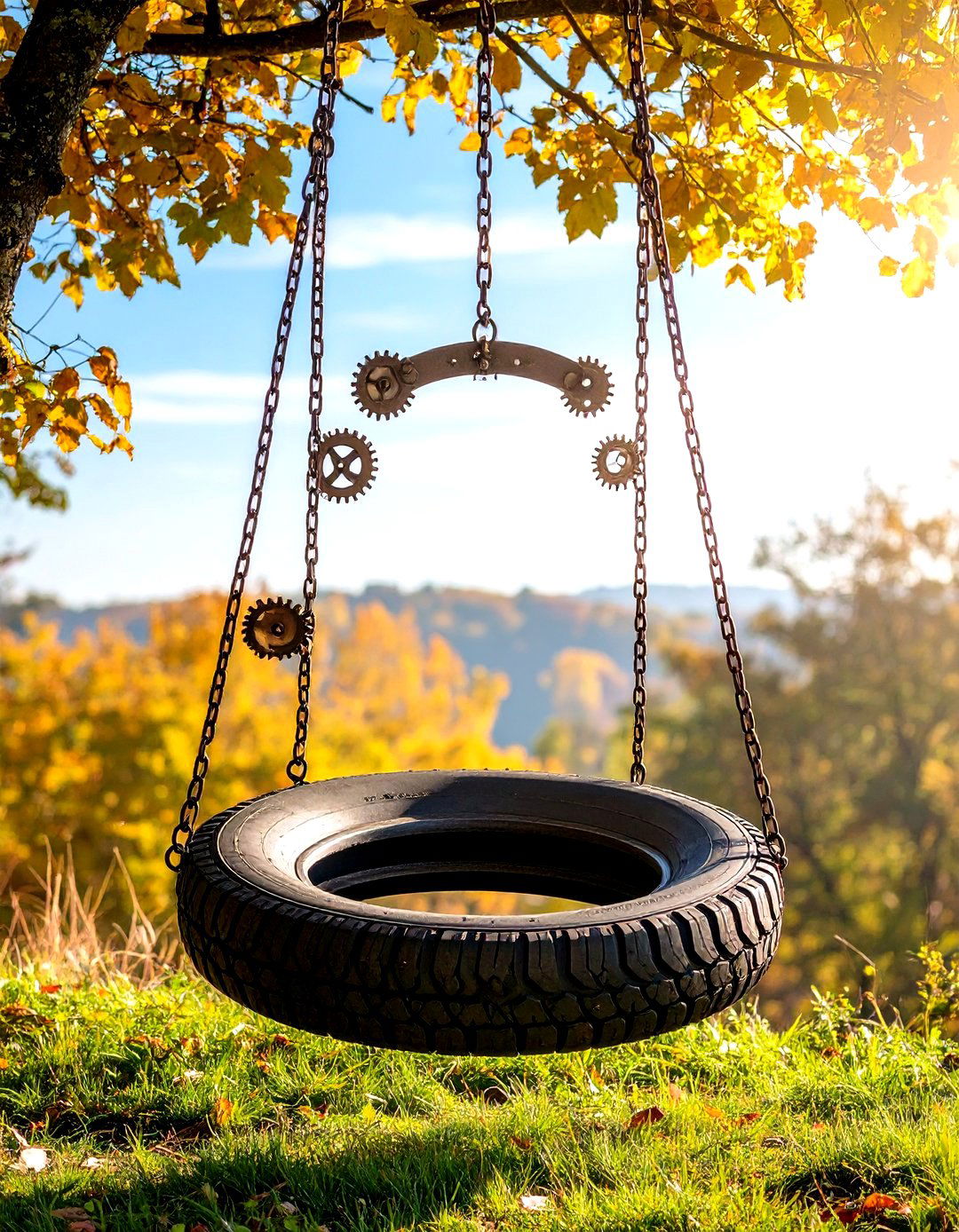 Steampunk Gear Accented Swing - 20 Tire Swing Ideas
