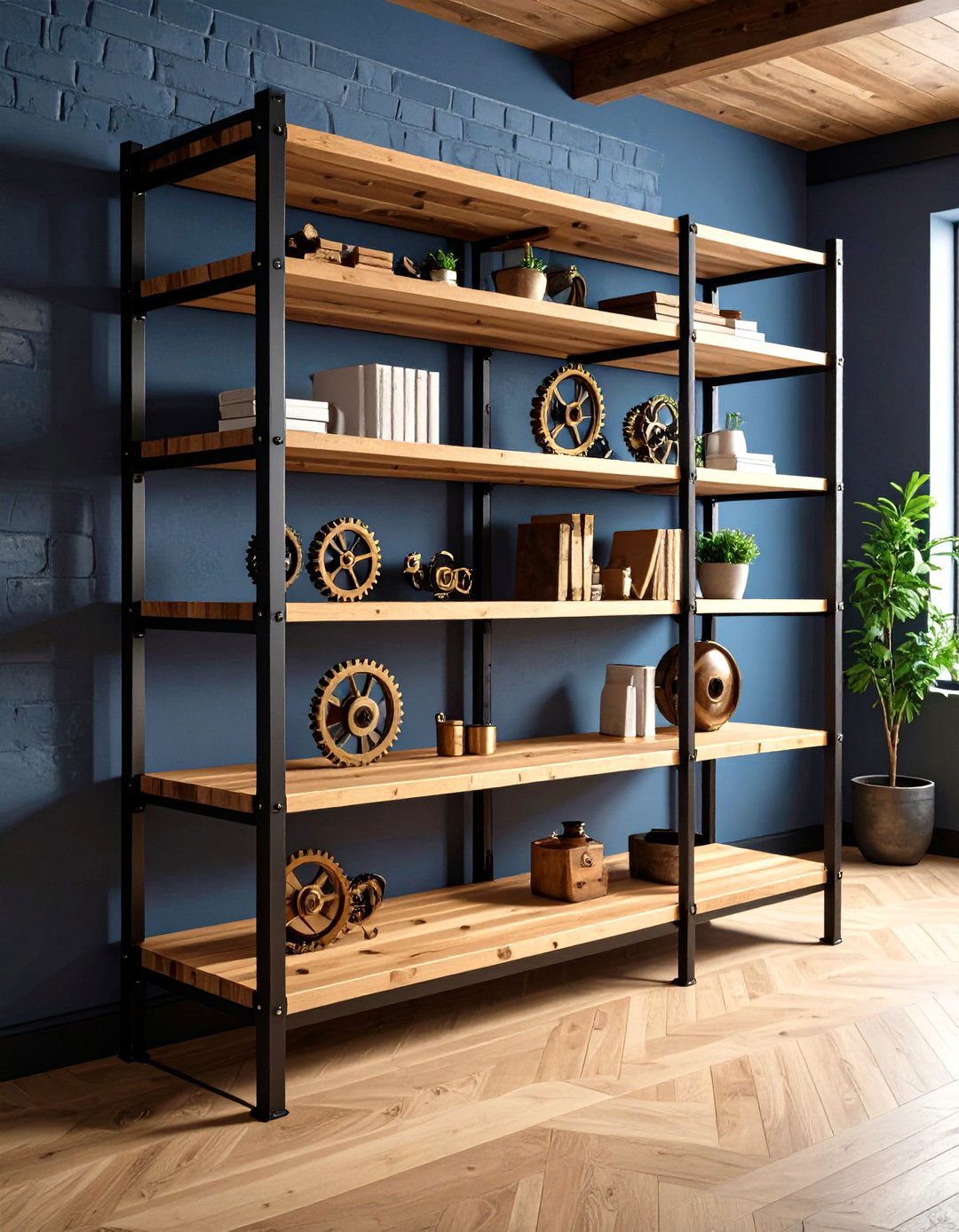 Steampunk Shelving with Piping - 20 Steampunk Interior Design Ideas