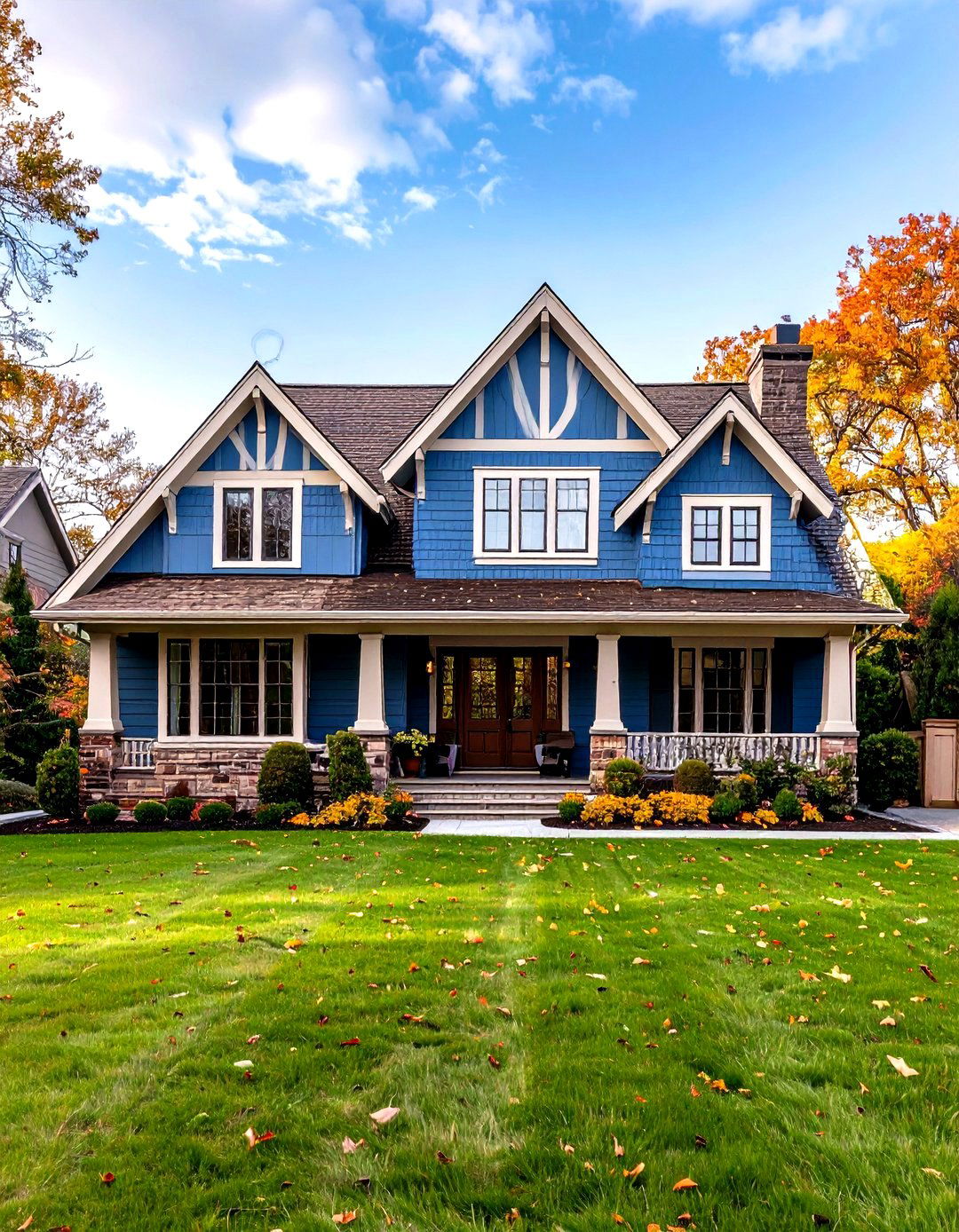 Steel Blue Exterior Home with Brown Roof Tudor Revival - 20 blue exterior home with a brown roof ideas