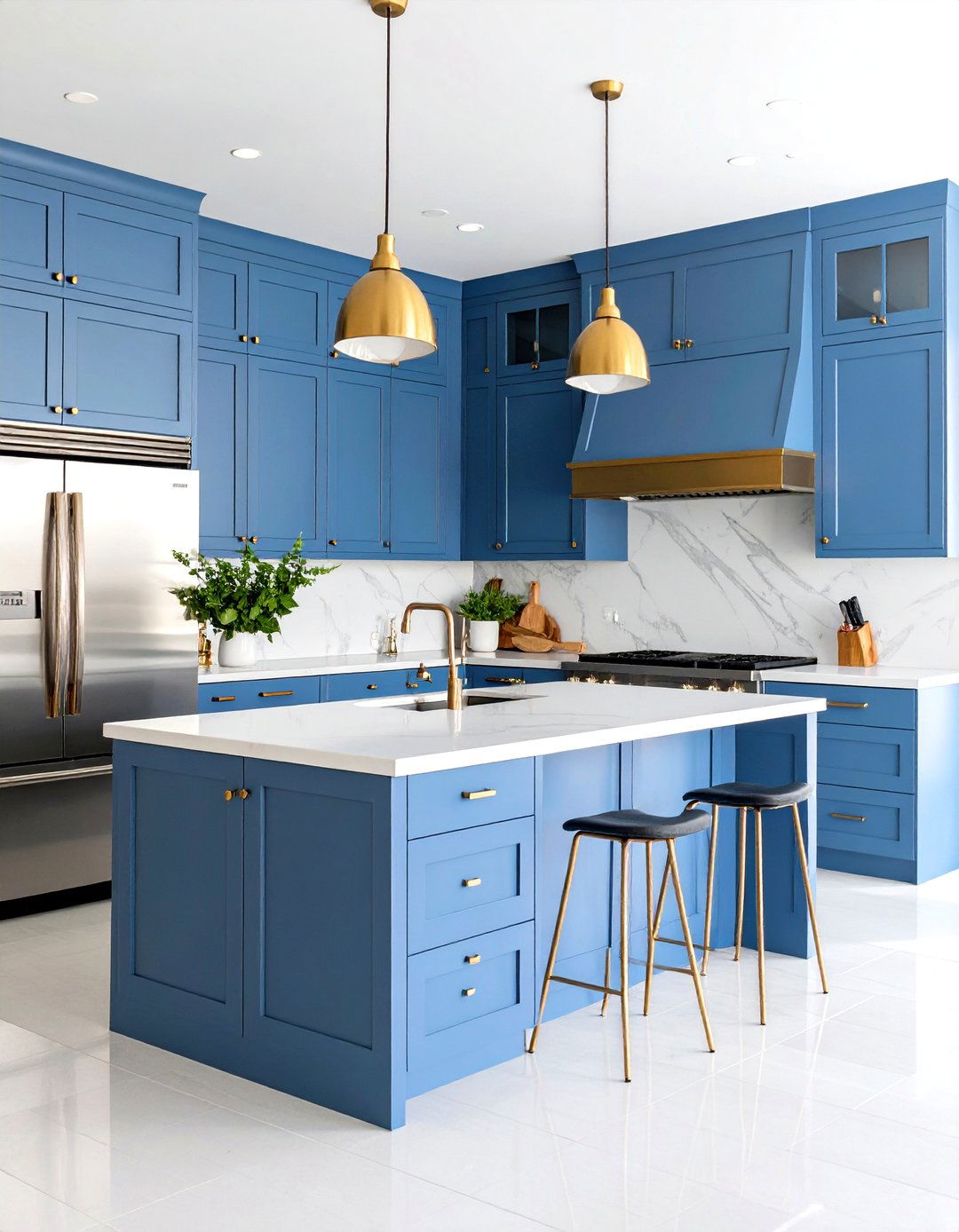 Steel Blue Kitchen Cabinets with Matte Gold Hardware - 20 blue kitchen cabinets with gold hardware