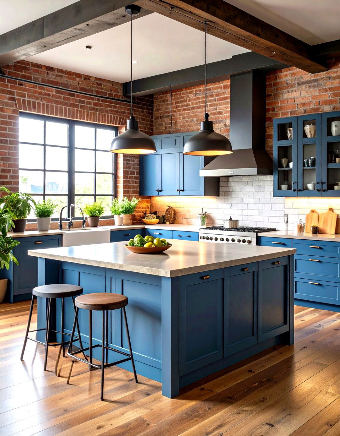 Steel Blue Kitchen Island with Industrial Appeal - 20 Blue Kitchen Island Ideas