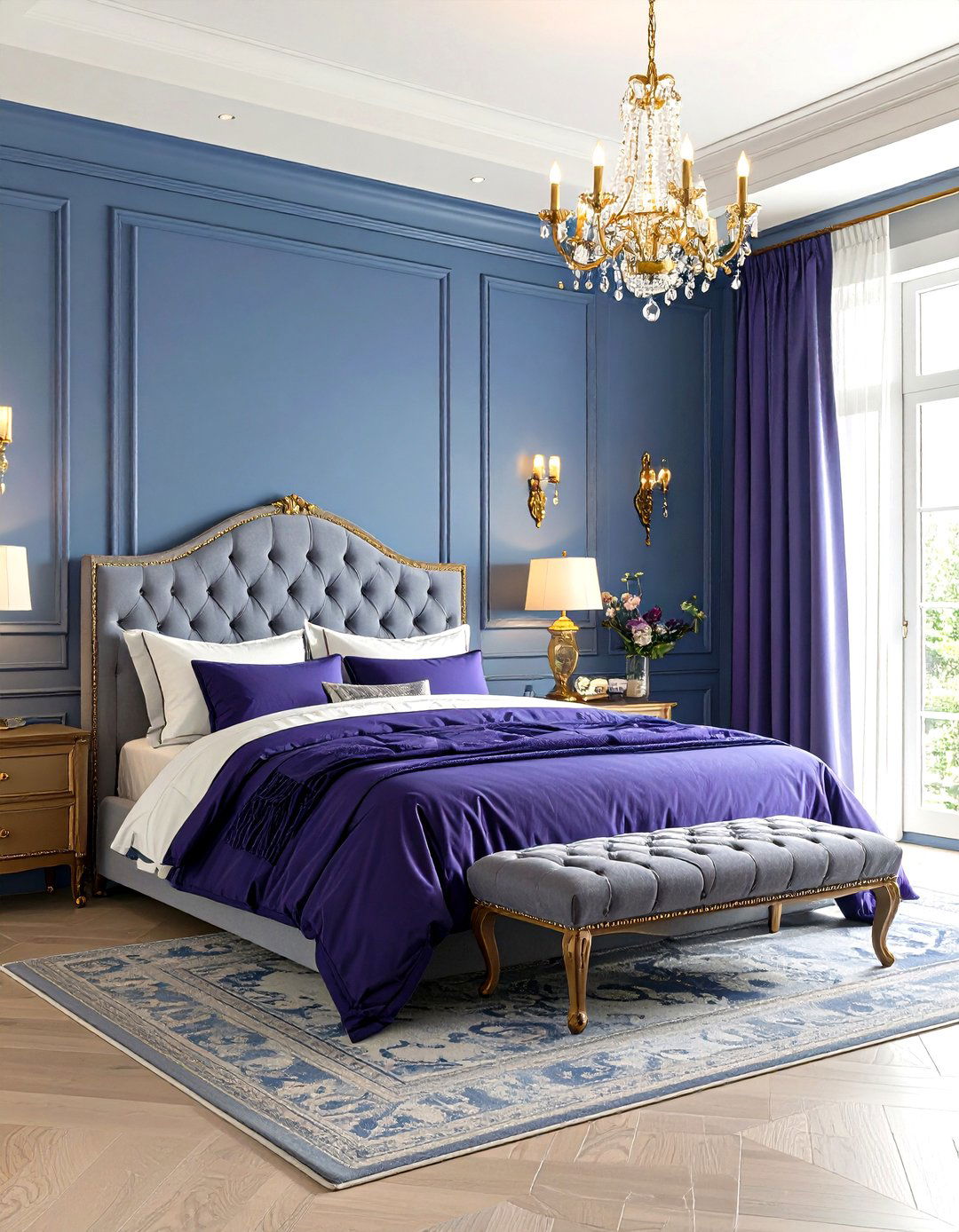 Steel Blue and Eggplant Dramatic Moody Sanctuary - 20 Blue and Purple Bedroom Ideas