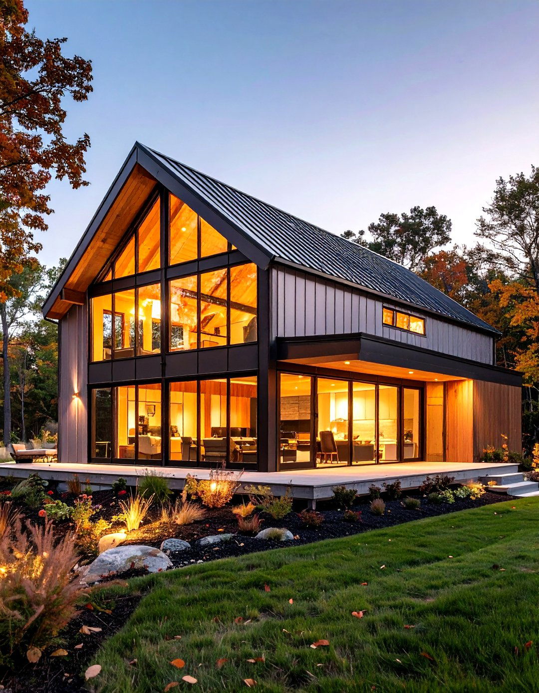 Steel Frame Barndominium Exterior with Glass Features - 20 Pole Barn and Barndominium House Exteriors