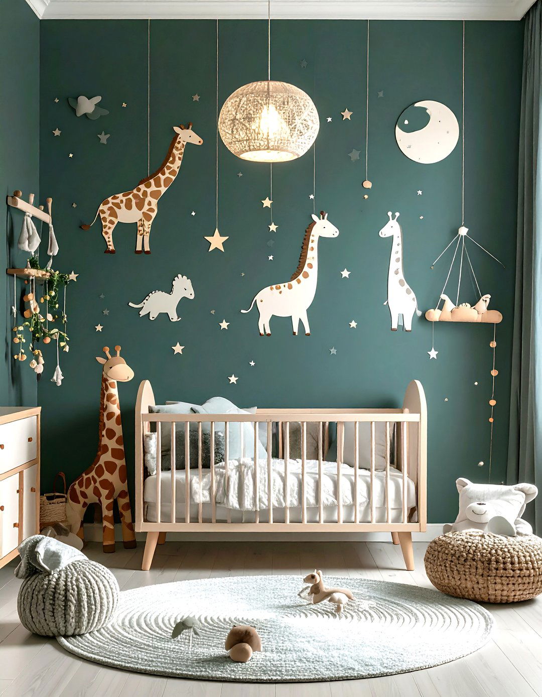 Stenciled Animal Silhouettes in a Dark Green Nursery - 20 Dark Green Nursery Ideas