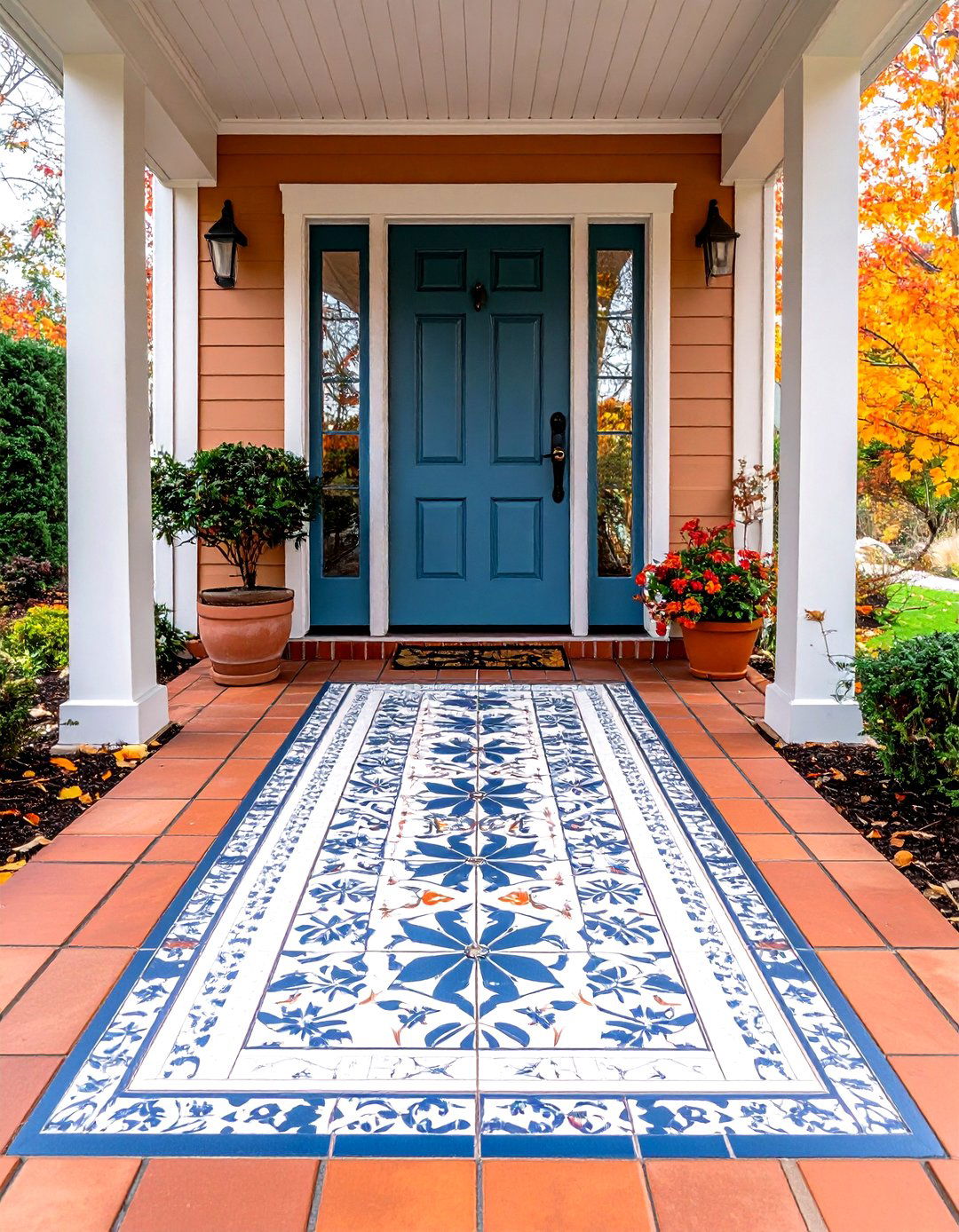 Stenciled Porch Floor Extends Front Door Decor - 20 Front Door Decor Ideas