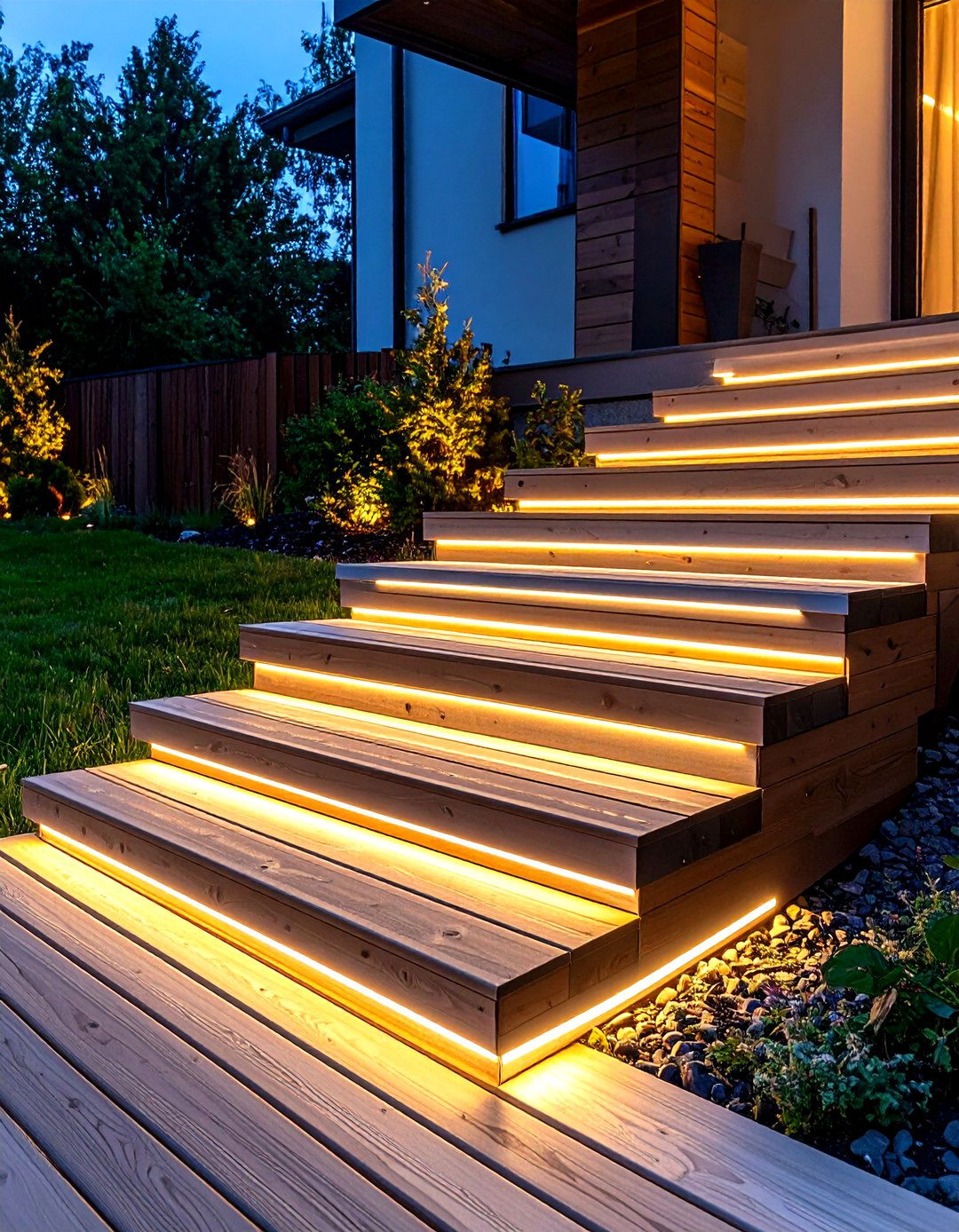Step Edge LED Deck Lighting Guides Sightlines - 20 Deck Lighting Ideas