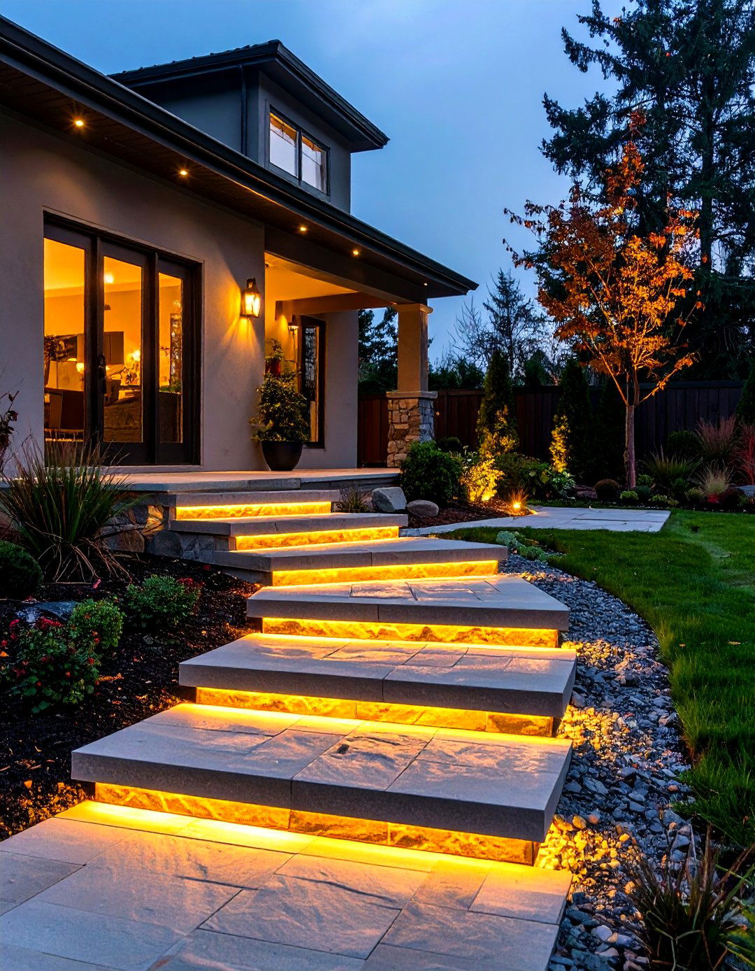 Step Lighting Flagstone Patio for Safer Evenings - 20 Flagstone Patio Ideas