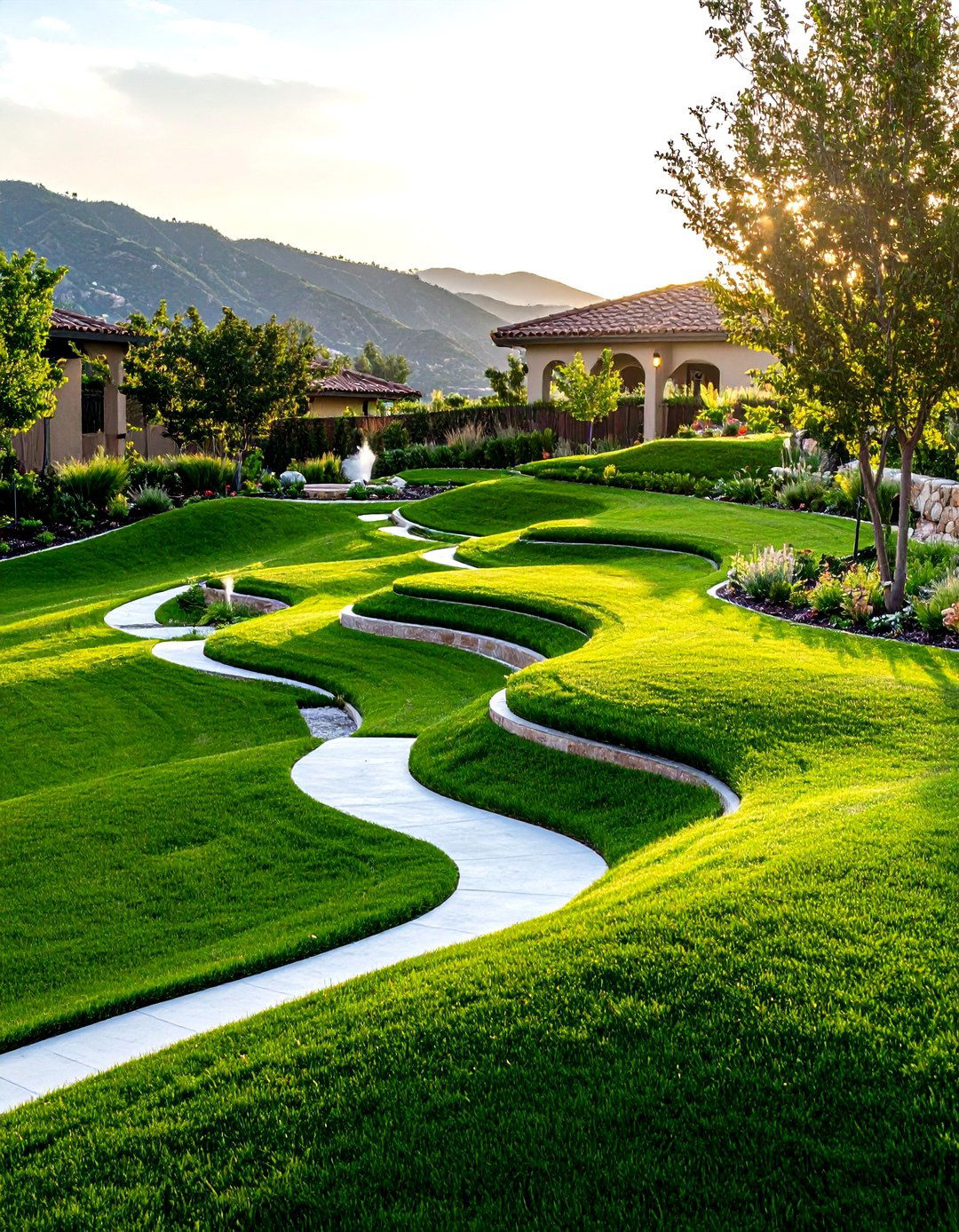 Stepped Lawn Pads Craft Playable Terraced Garden Zones - 20 Hillside Terraced Garden Ideas