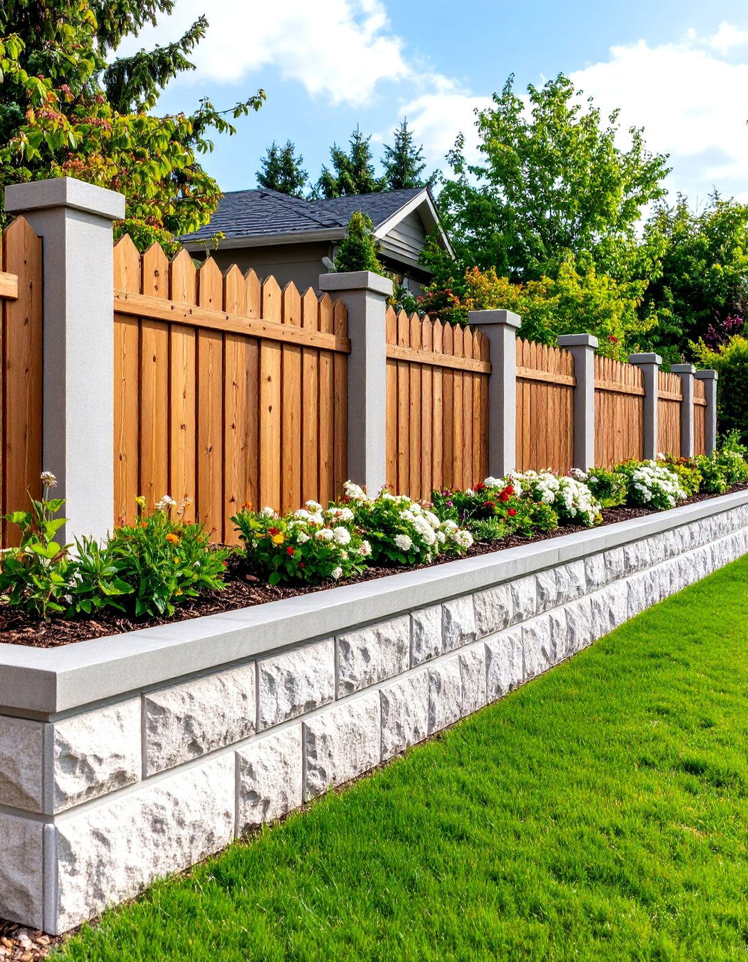 Stepped and Terraced Concrete Block Fence - 20 Concrete Block Fence Ideas