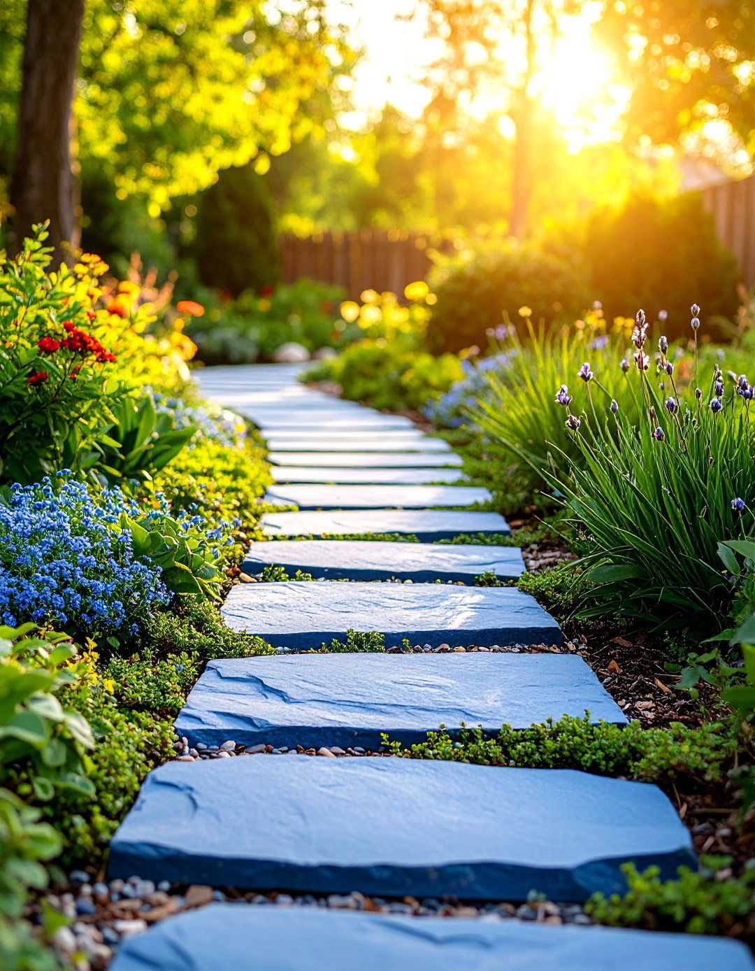 Stepping Stone Bluestone Walkway Through Groundcover Plants - 20 Bluestone Walkway Ideas