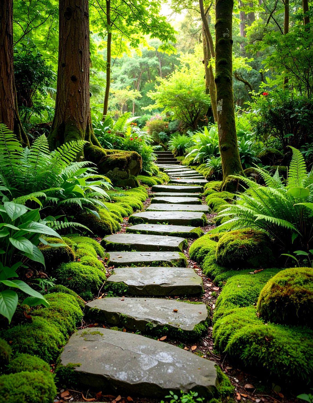 Stepping Stone Rock Walkway with Moss Integration - 20 Rock Walkway Ideas