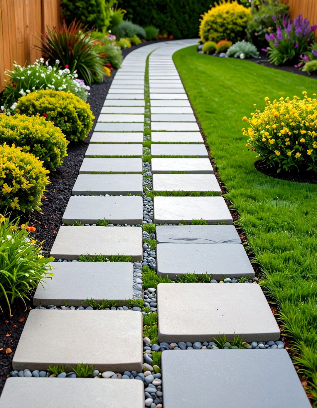 Stepping Stone and Grey Paver Combo Walkway - 20 Grey Paver Walkway Ideas