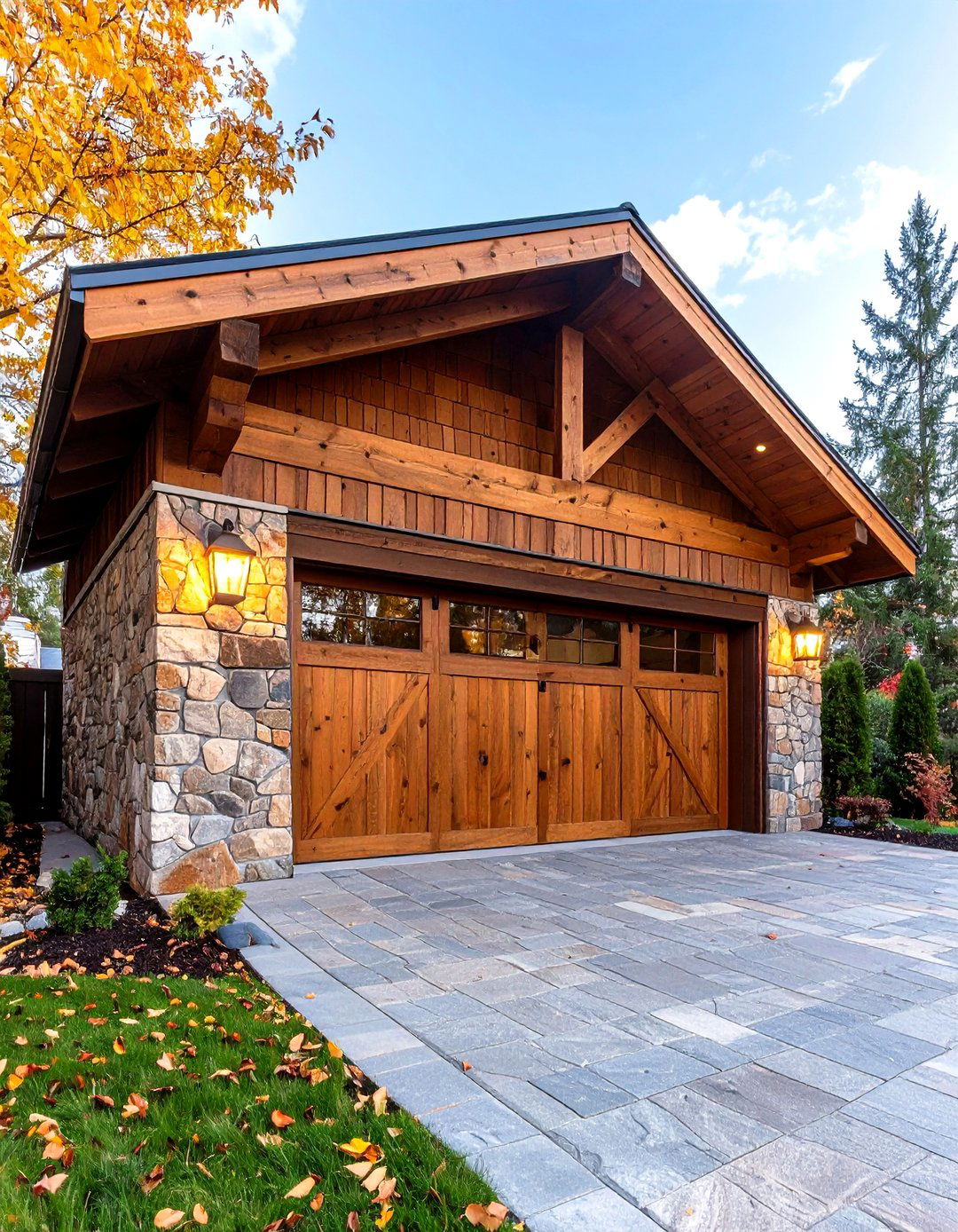 Stone Accent Corner for Textural Contrast in Rustic Garage - 20 Rustic Garage Ideas