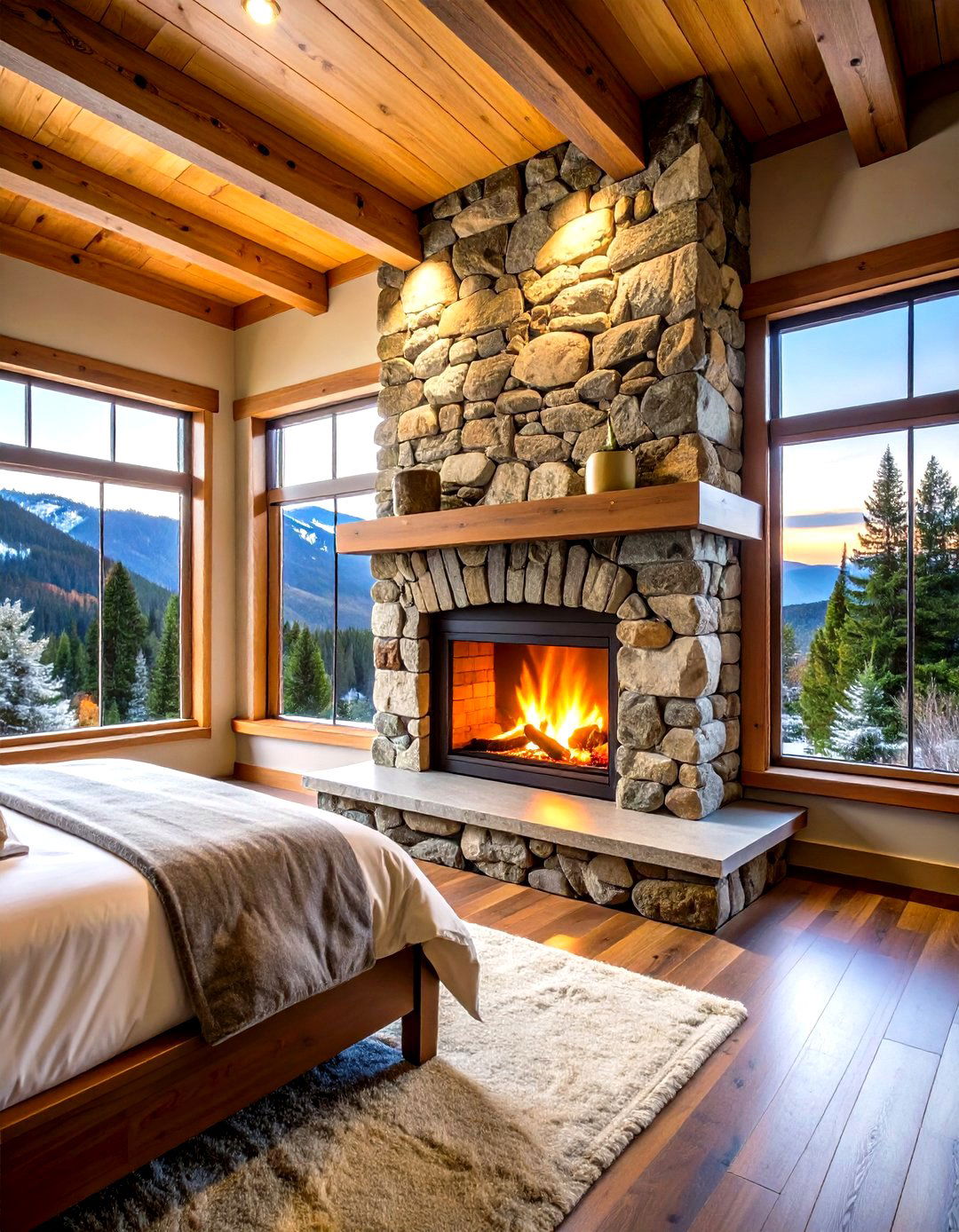 Stone Accent Hunting Bedroom Fireplace - 20 Hunting Bedroom Ideas