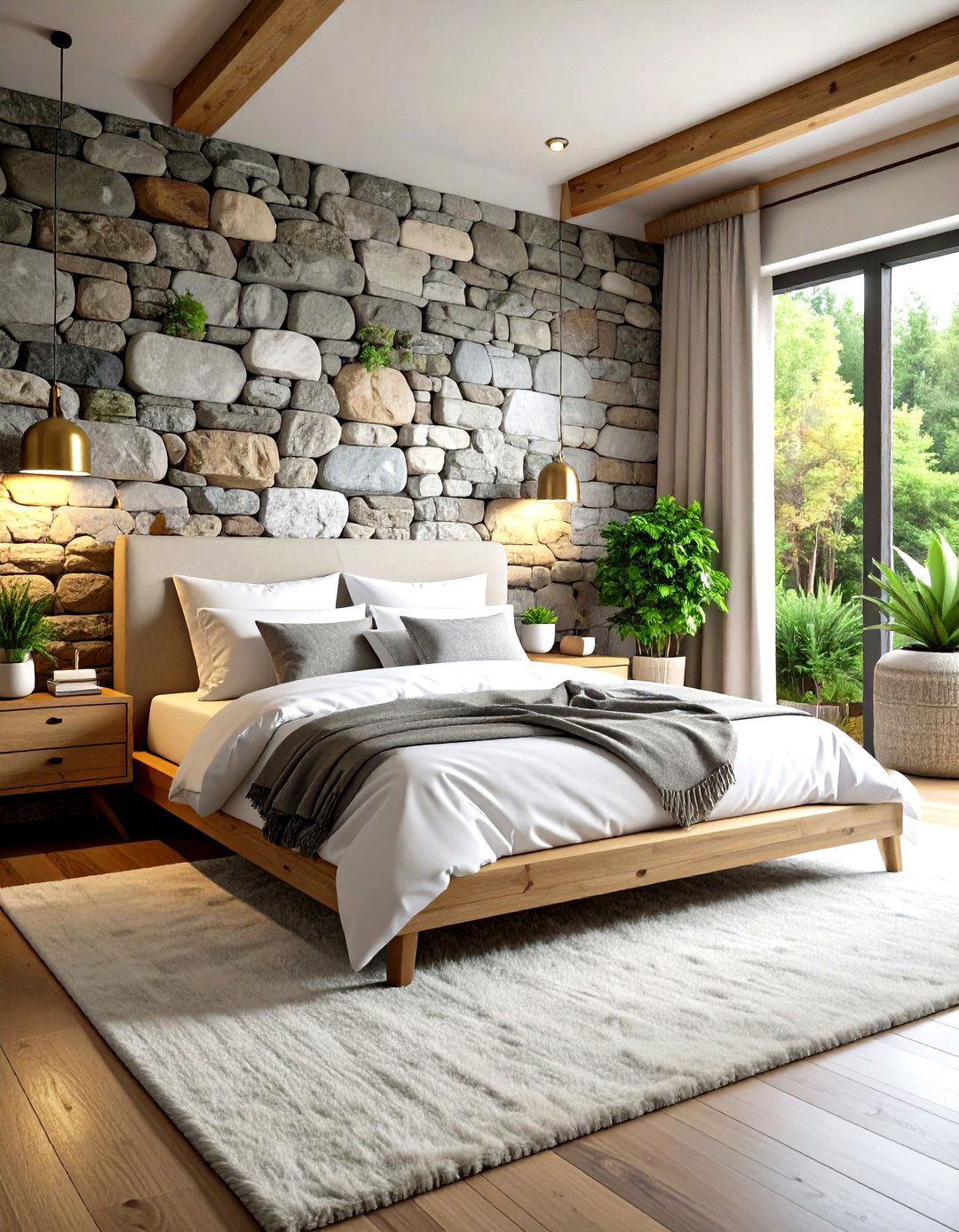 Stone Accent Wall Earthy Bedroom with Raw Natural Beauty - 20 earthy bedroom ideas